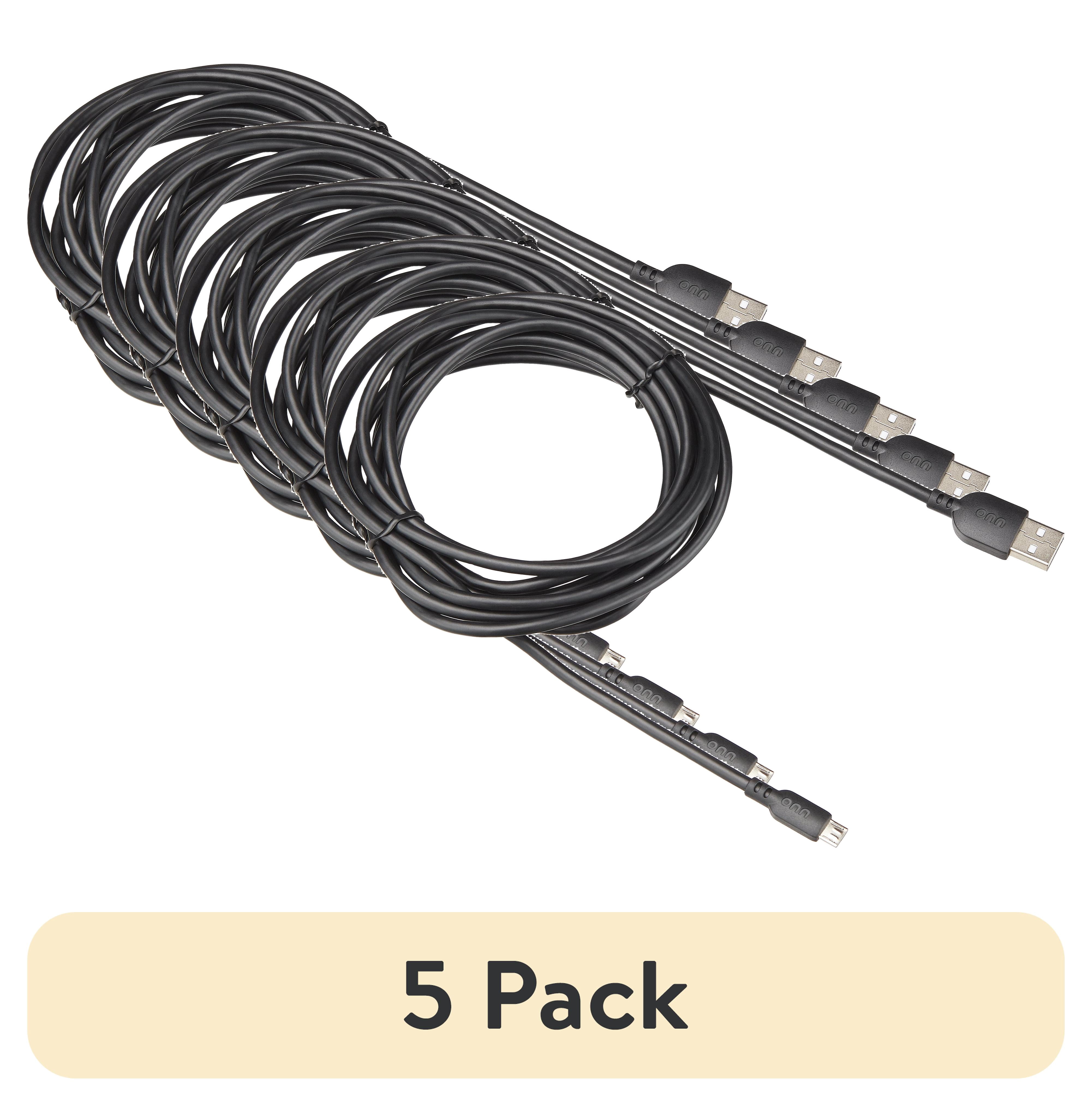 (5 pack) onn 10ft Micro-USB to USB Charging Cable,Black