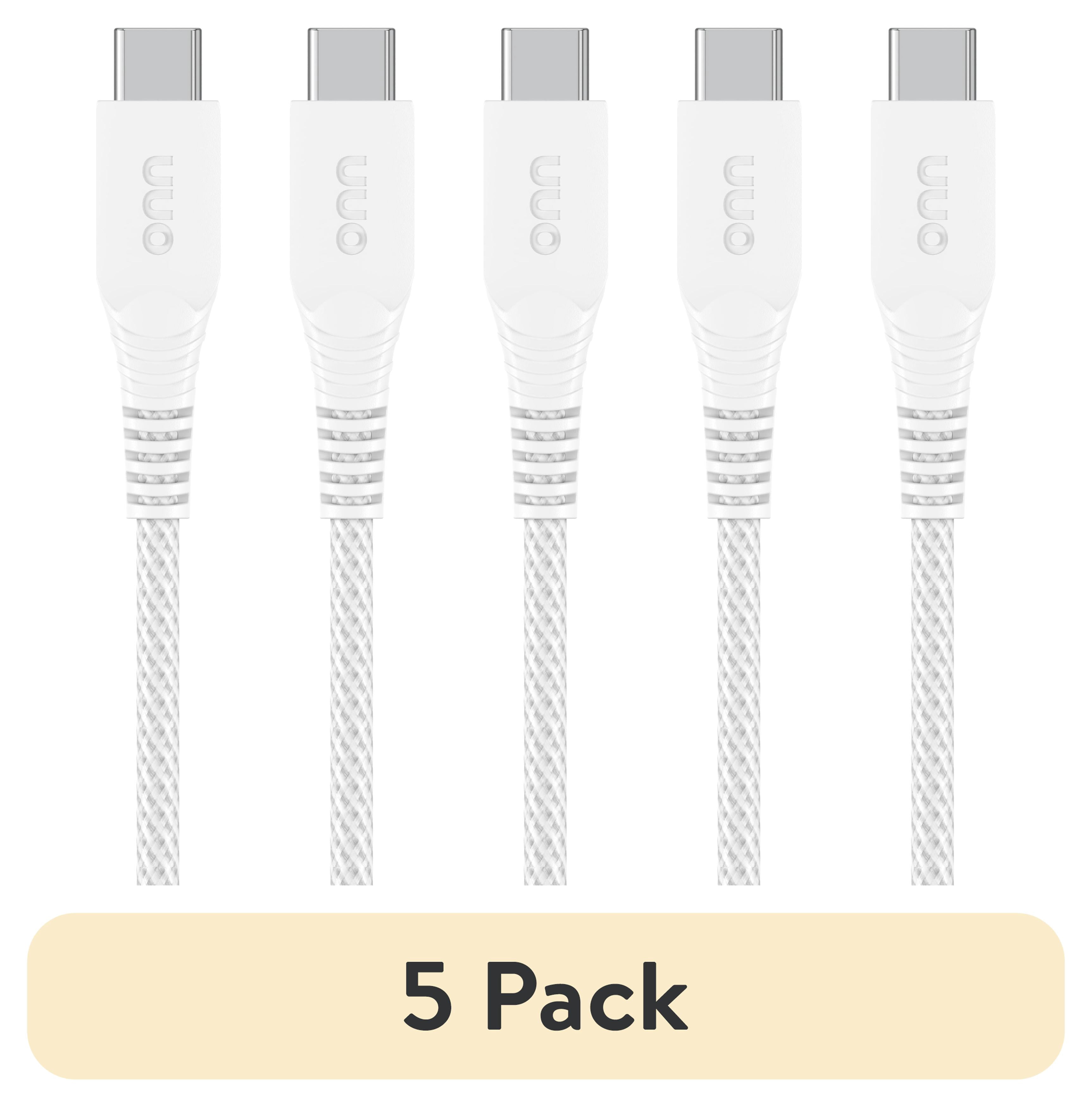 (5 pack) onn 10ft USB-C to USB Braided Charging Cable, USB-IF Certified, White for iPhone Samsung Galaxy Pixel