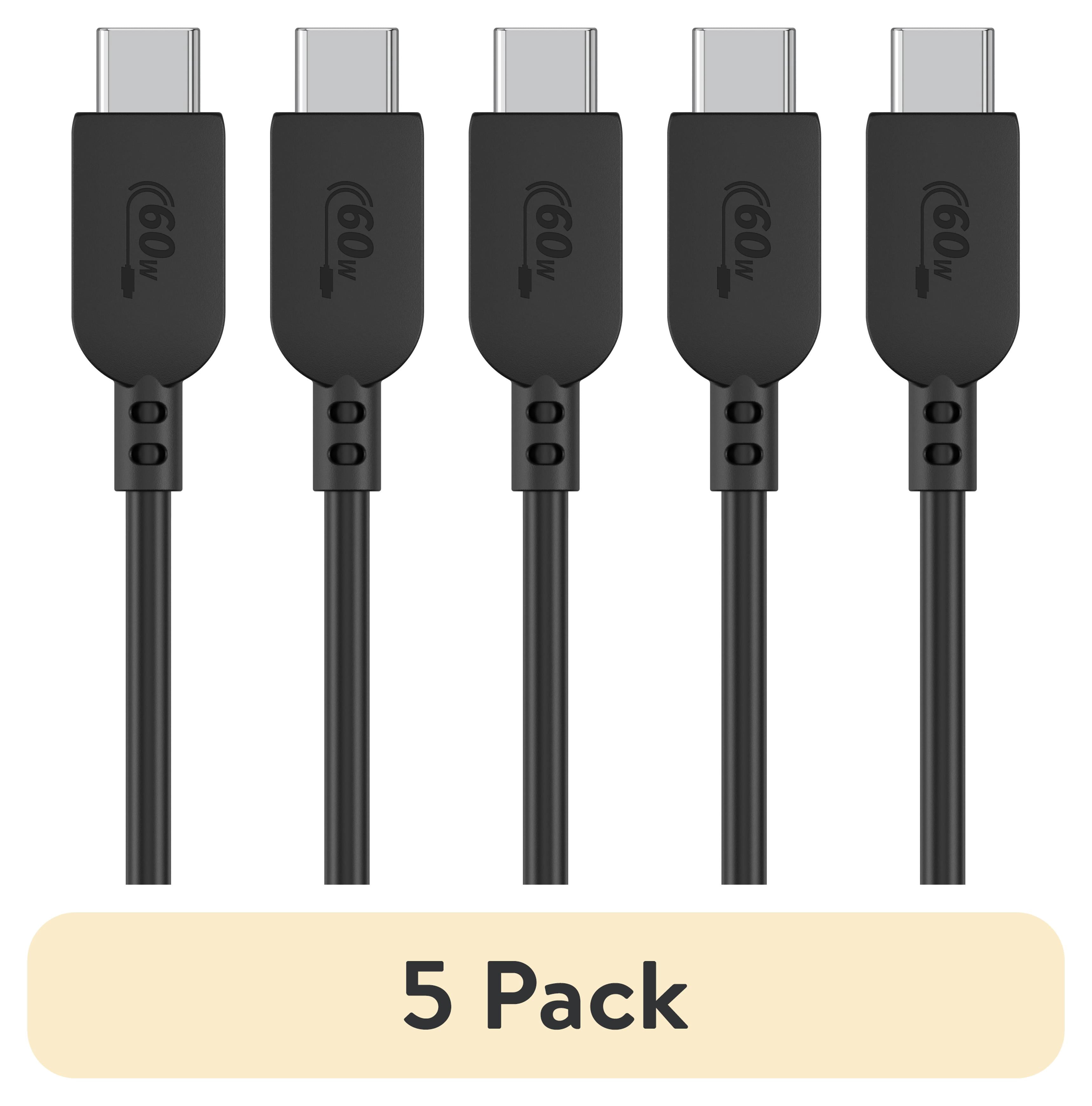 (5 pack) onn 10ft USB-C To USB-C Charging Cable, USB-IF Certified, Fast Charging, Black - Compatible with iPhone 17/16/15 Series, Samsung Galaxy, Note, Pixel Devices iPad Pro, & More