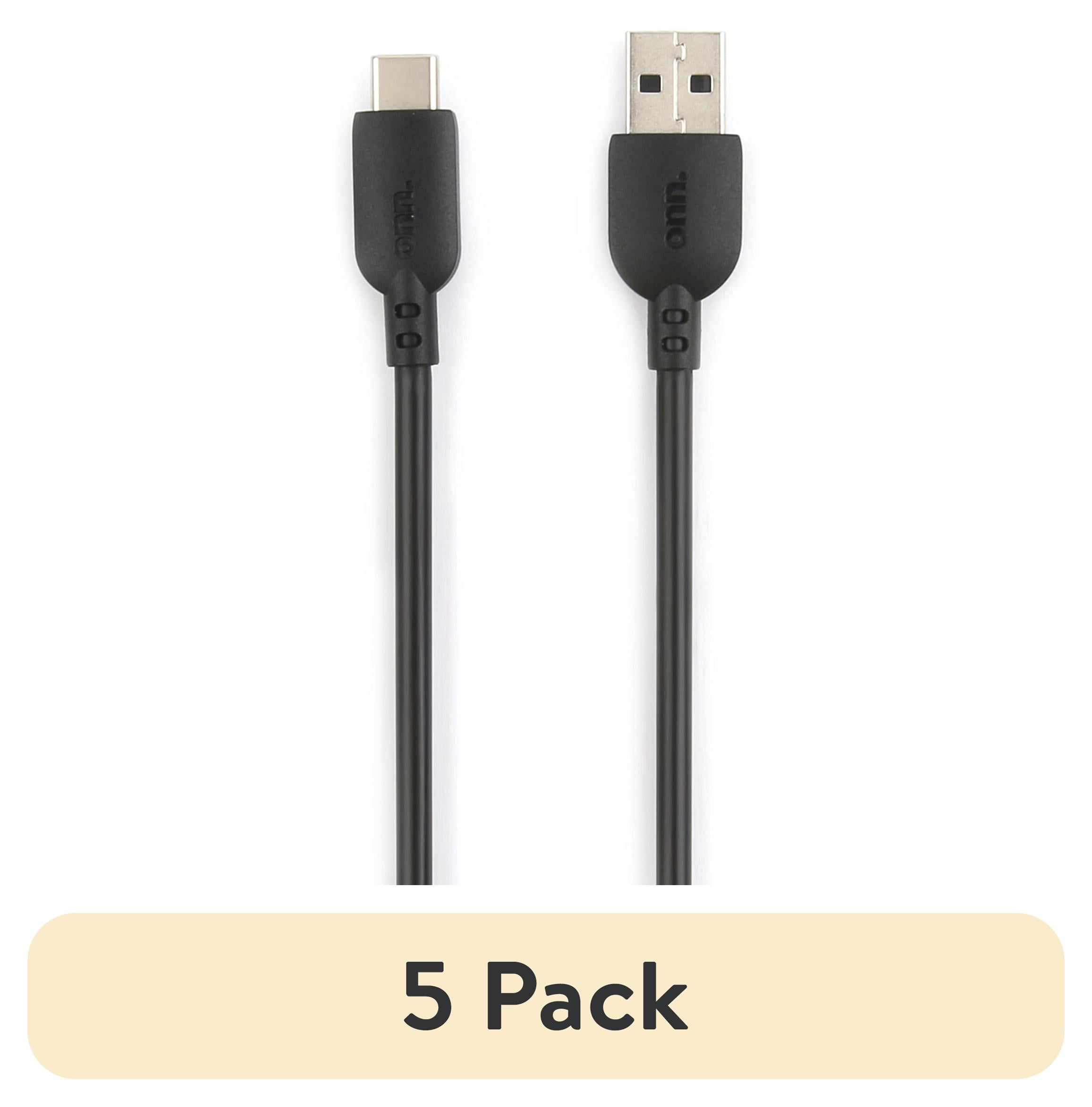 (5 pack) onn. 10ft USB to USB-C Cable, Black, Compatible With USB-C Devices