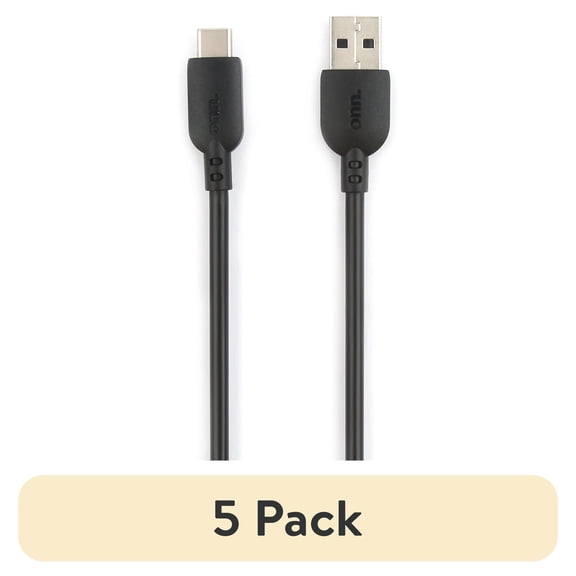 (5 pack) onn. 10ft USB to USB-C Cable, Black, Compatible With USB-C Devices