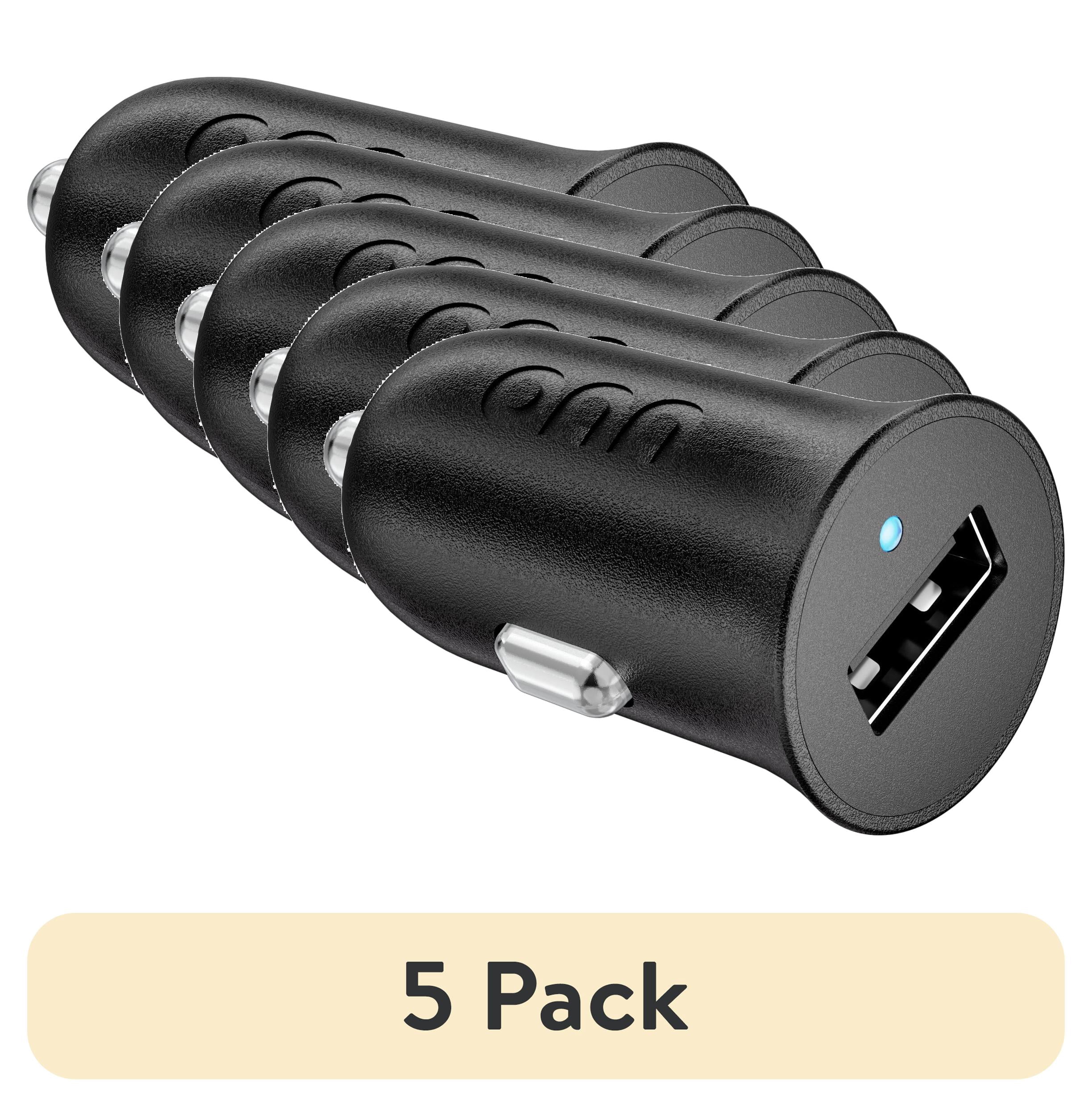 (5 pack) onn 12W USB-A Port Car Charger for Cigarette Lighter, Black