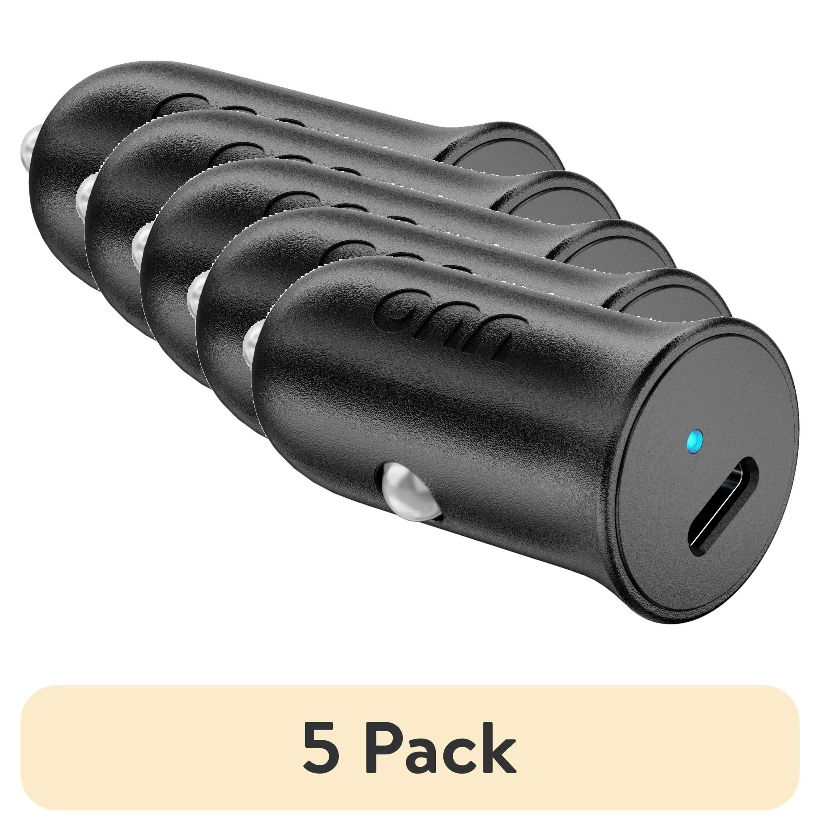 (5 pack) onn 20W USB-C Car Charger, Fast Charging, USB-IF Certified, Foldable Plug, White, Compatible with iPhone & Android