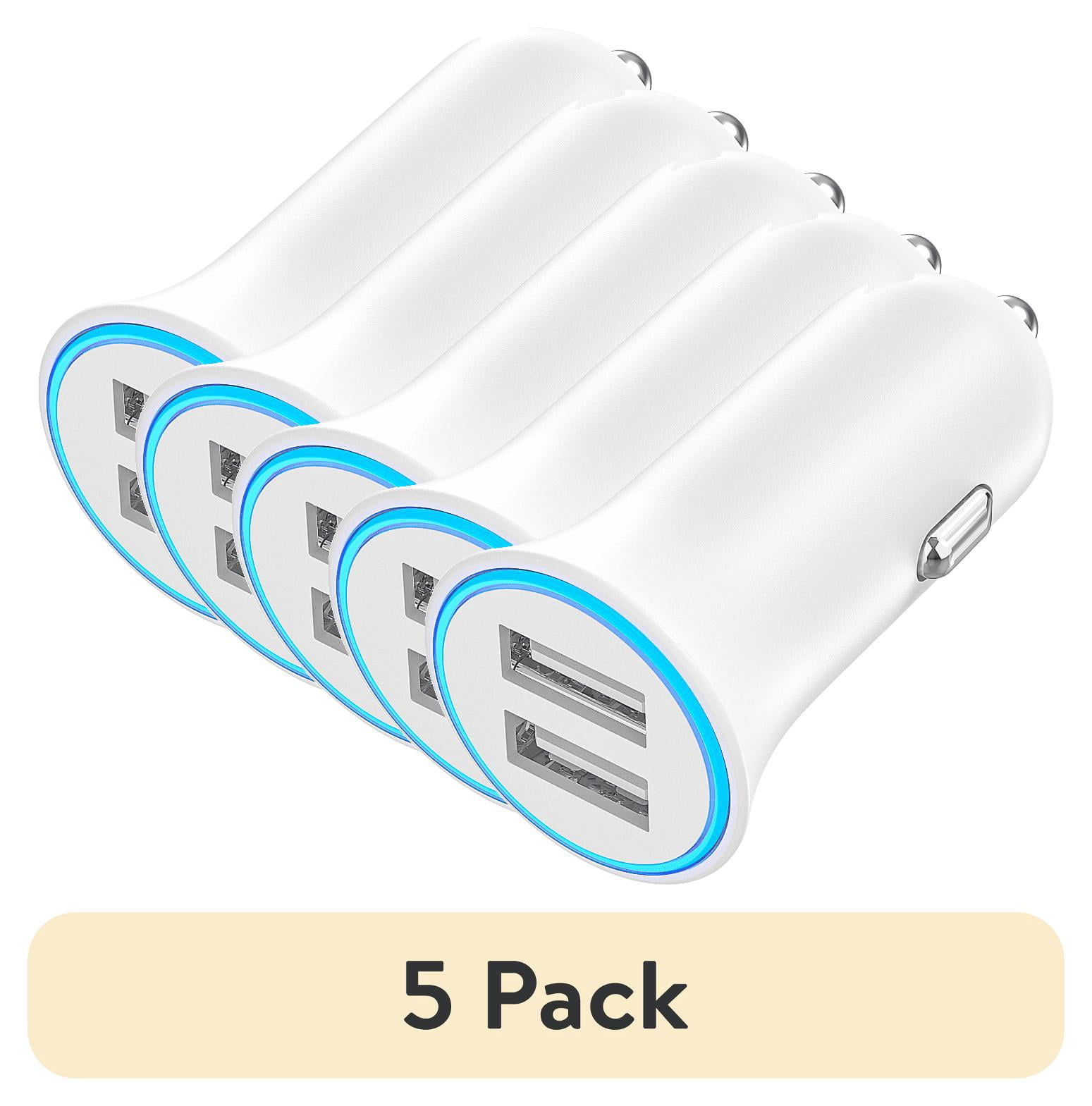 (5 pack) onn. 24W Dual USB-A Car Charger with 3 ft Braided Lightning to USB Cable, MFi Certified, White, for iPhone and iPad