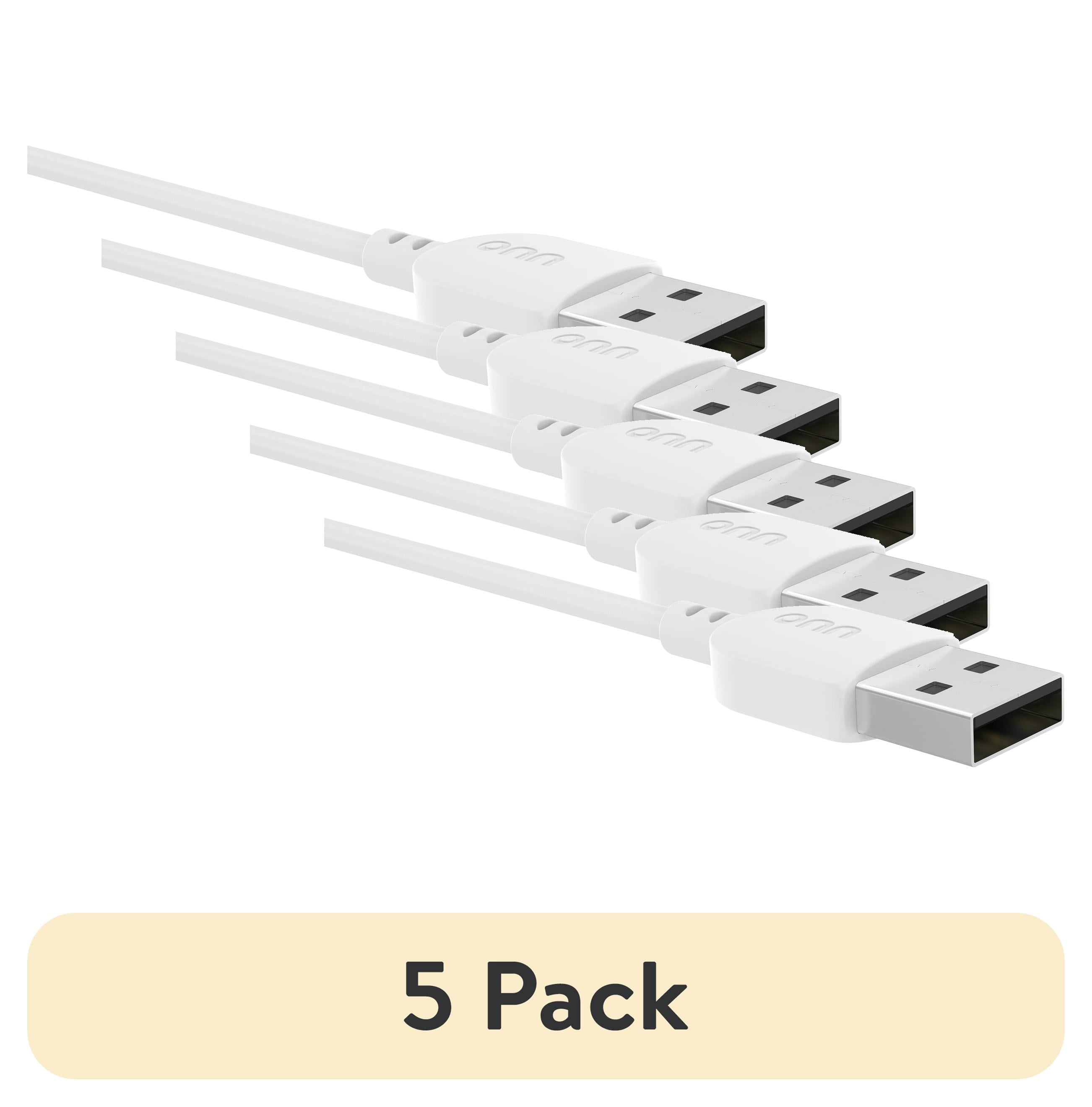 (5 pack) onn Dual USB-A Port 24W Wall Charger with 3ft Lightning to USB Cable, Foldable Plug, White