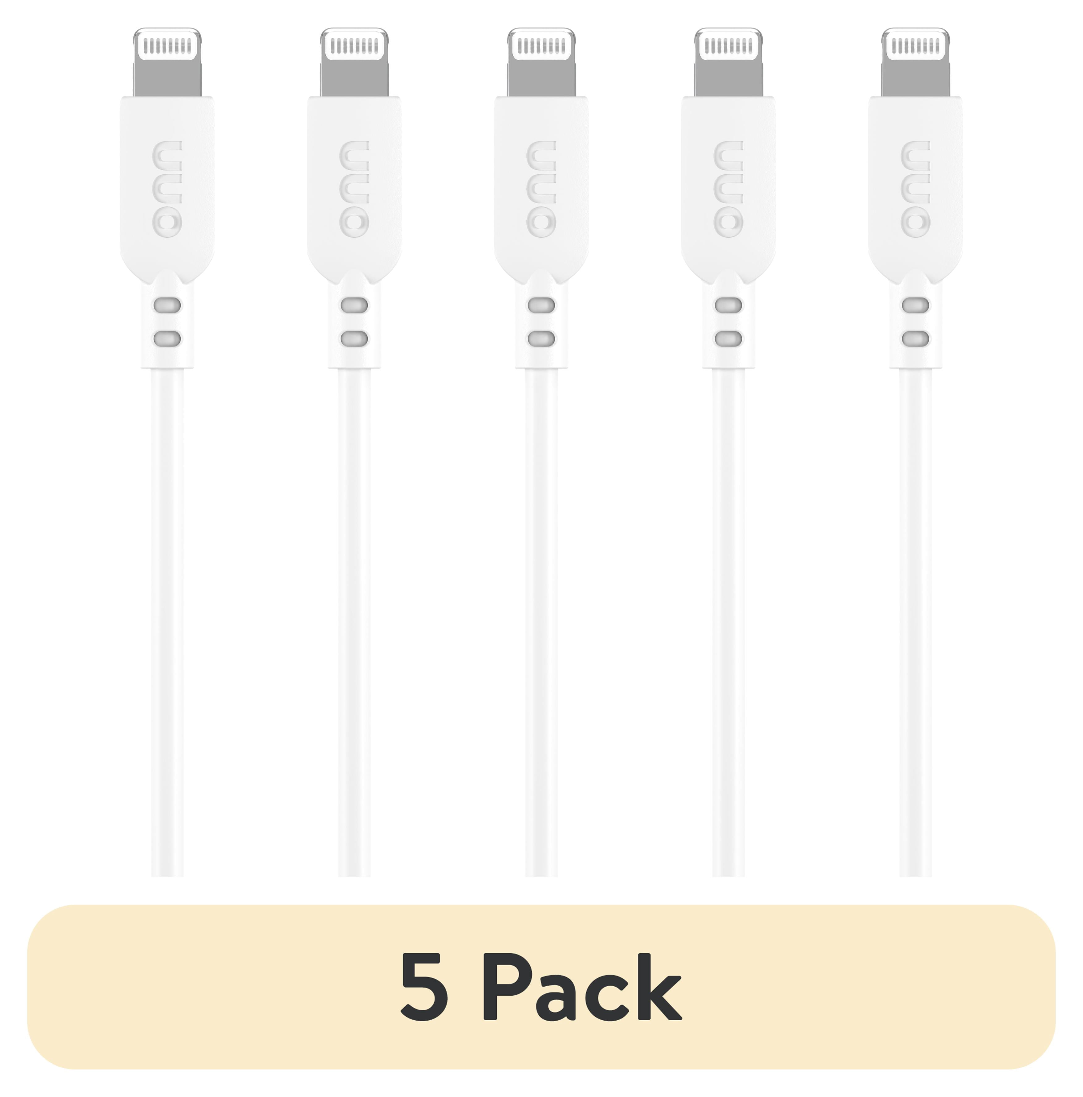 (5 pack) onn 3' Lightning to USB Charging Cable, Made for iPhone/iPad/iPod, White