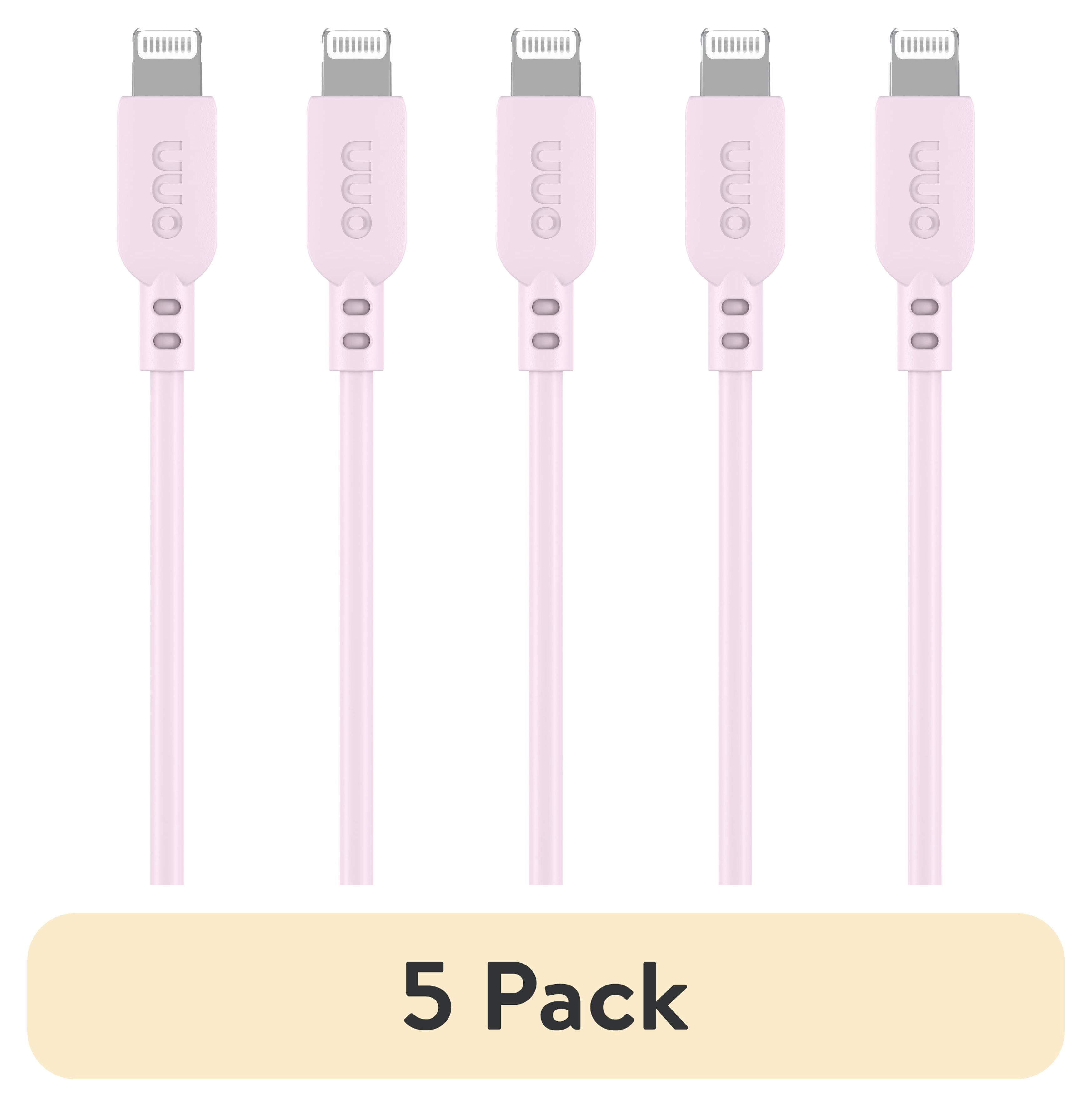 (5 pack) onn 3' Lightning to USB Charging & Data Cable, Pink