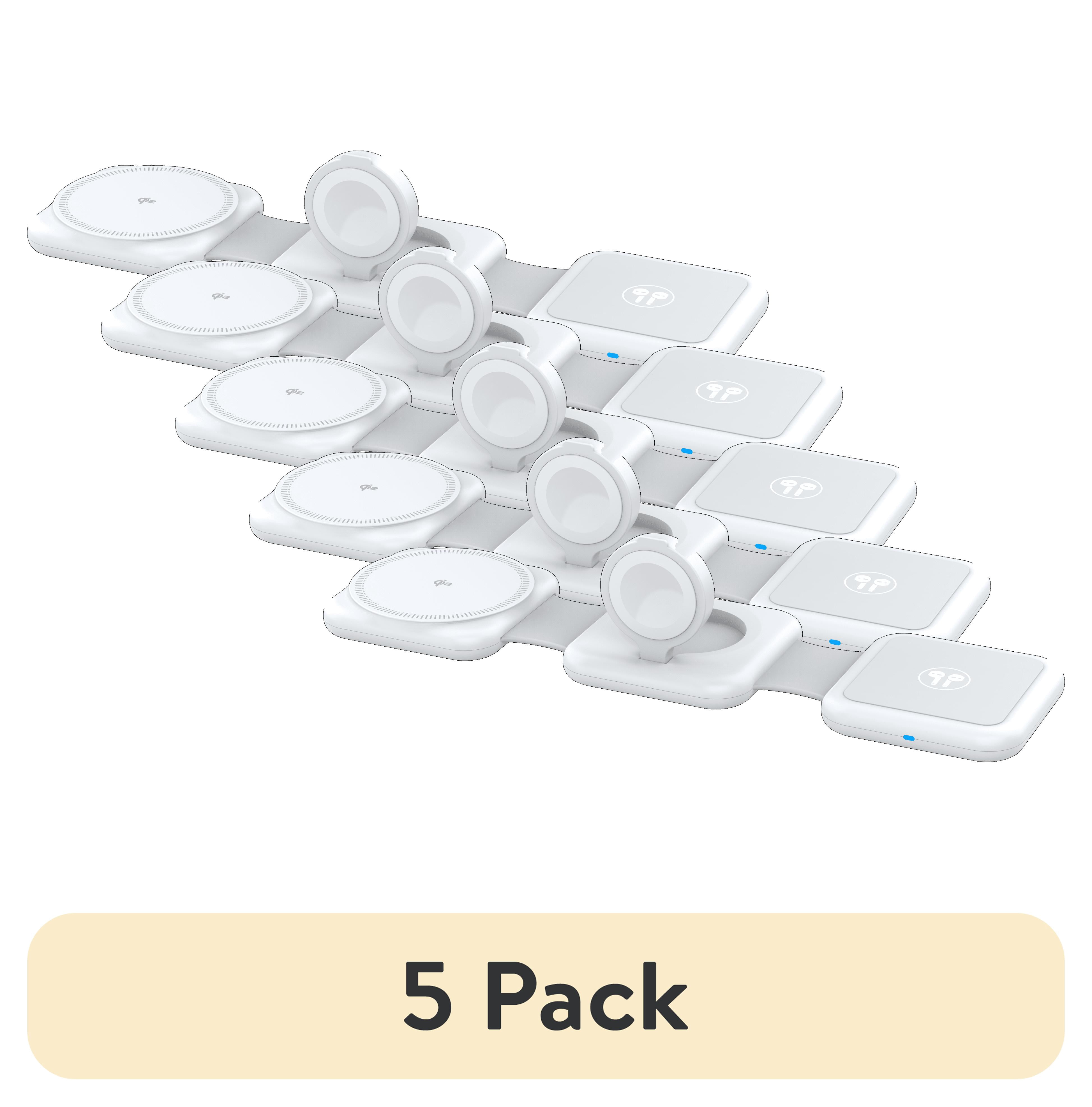 (5 pack) onn 3-in-1 Wireless Charging pad– Foldable Design with Wall Adapter & Cable, White – Compatible with iPhone 17/16/15/14/13/12, Apple Watch, AirPods and other Qi enabled devices