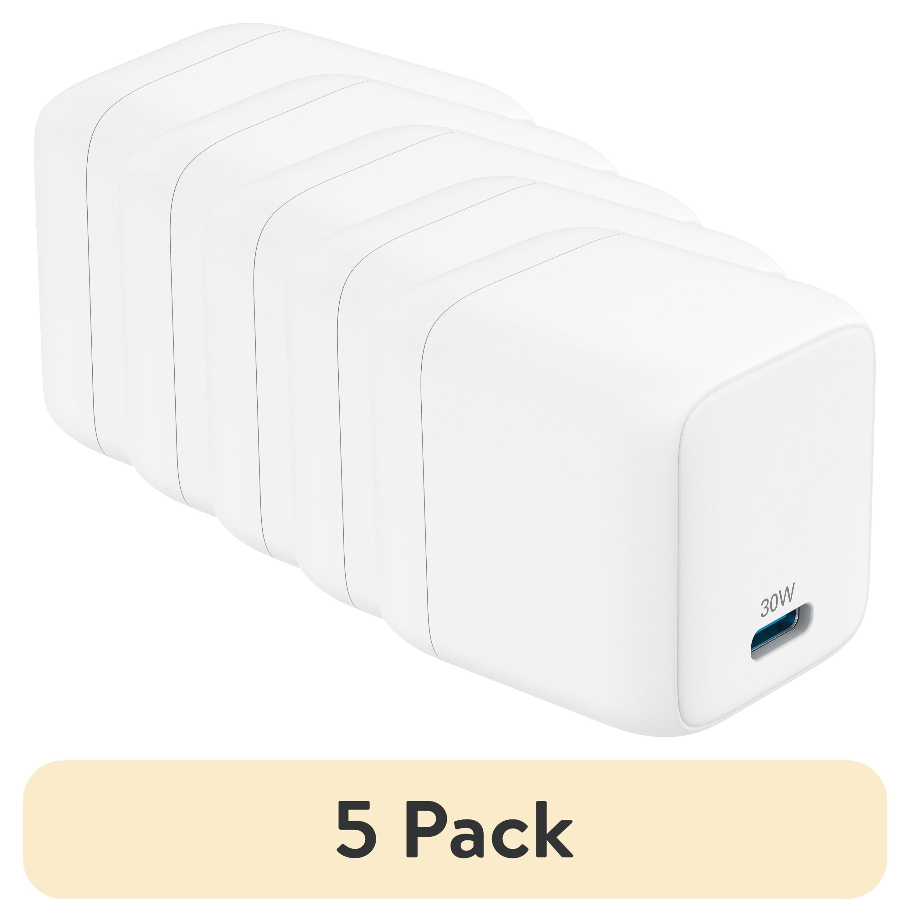 (5 pack) onn 30W GaN Single USB-C Port Wall Charger, Fast Charging, USB-IF Certified, Foldable Plug, White - Compatible with iPhone Series, Samsung Galaxy, Google Pixel, and More