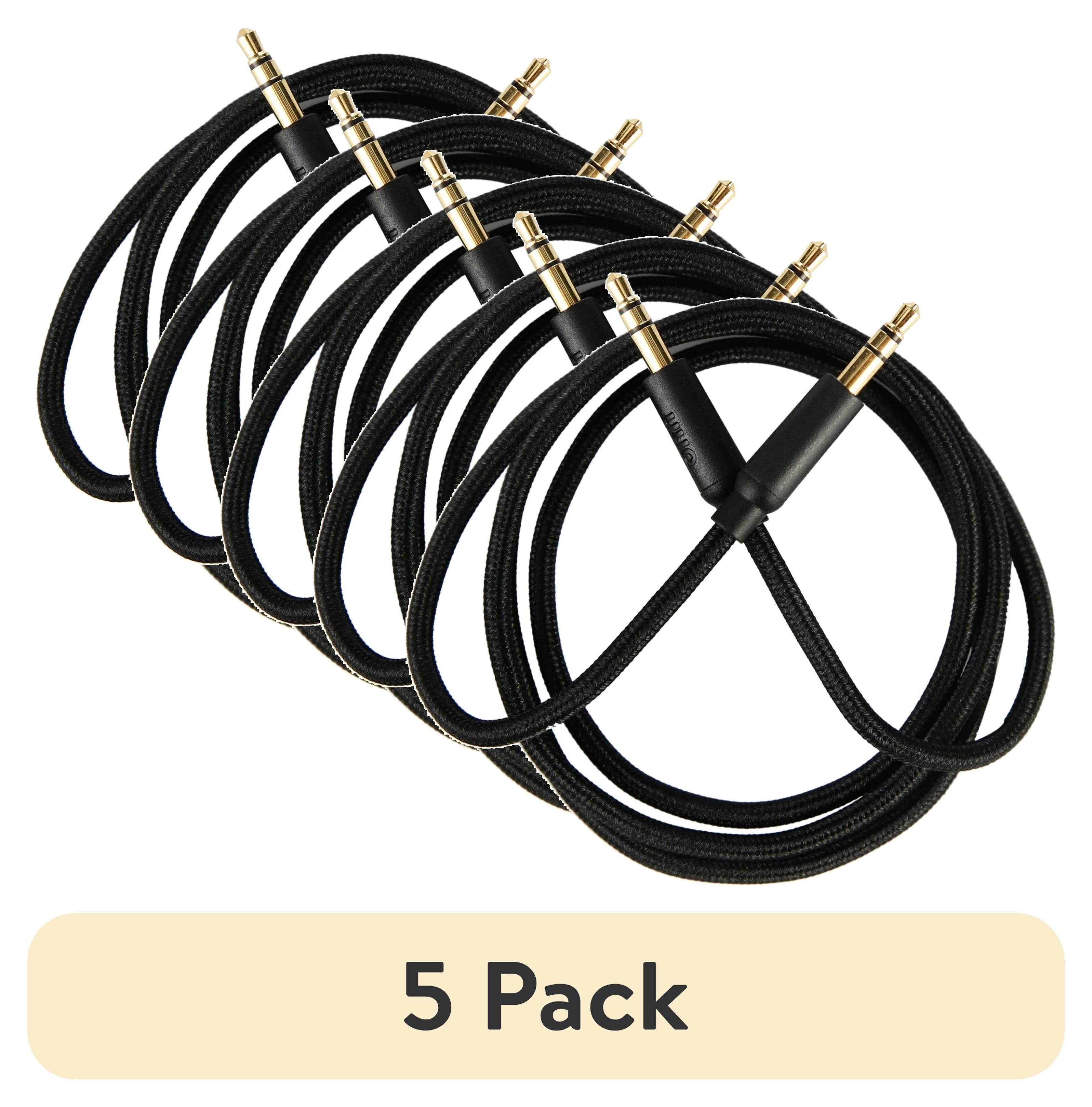 (5 pack) onn 3ft 3.5mm Aux to Aux Braided Audio Cable, Black