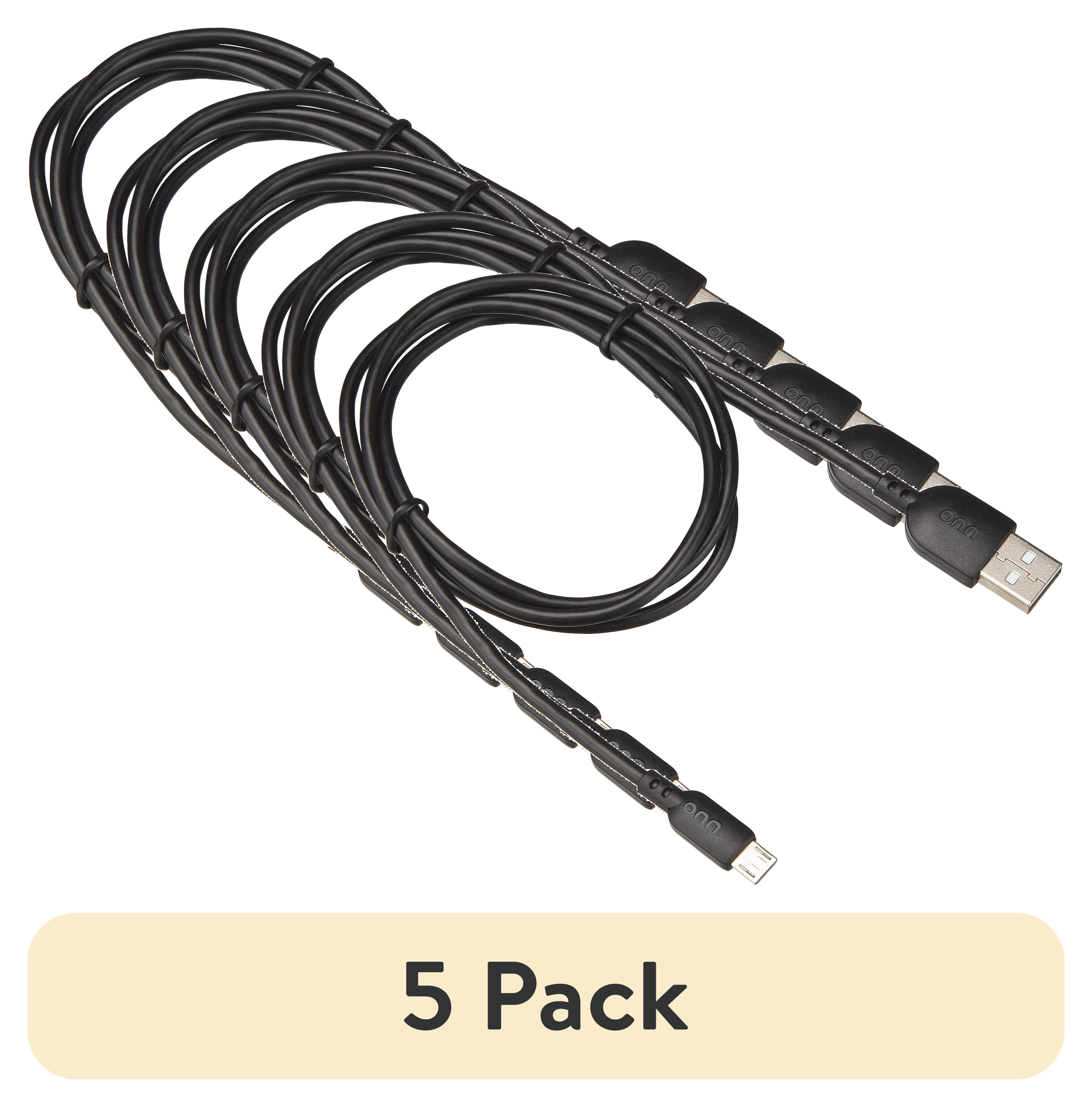 (5 pack) onn 3ft Micro-USB to USB Charging Cable, Black