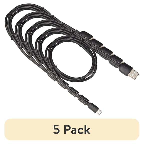 (5 pack) onn 3ft Micro-USB to USB Charging Cable, Black