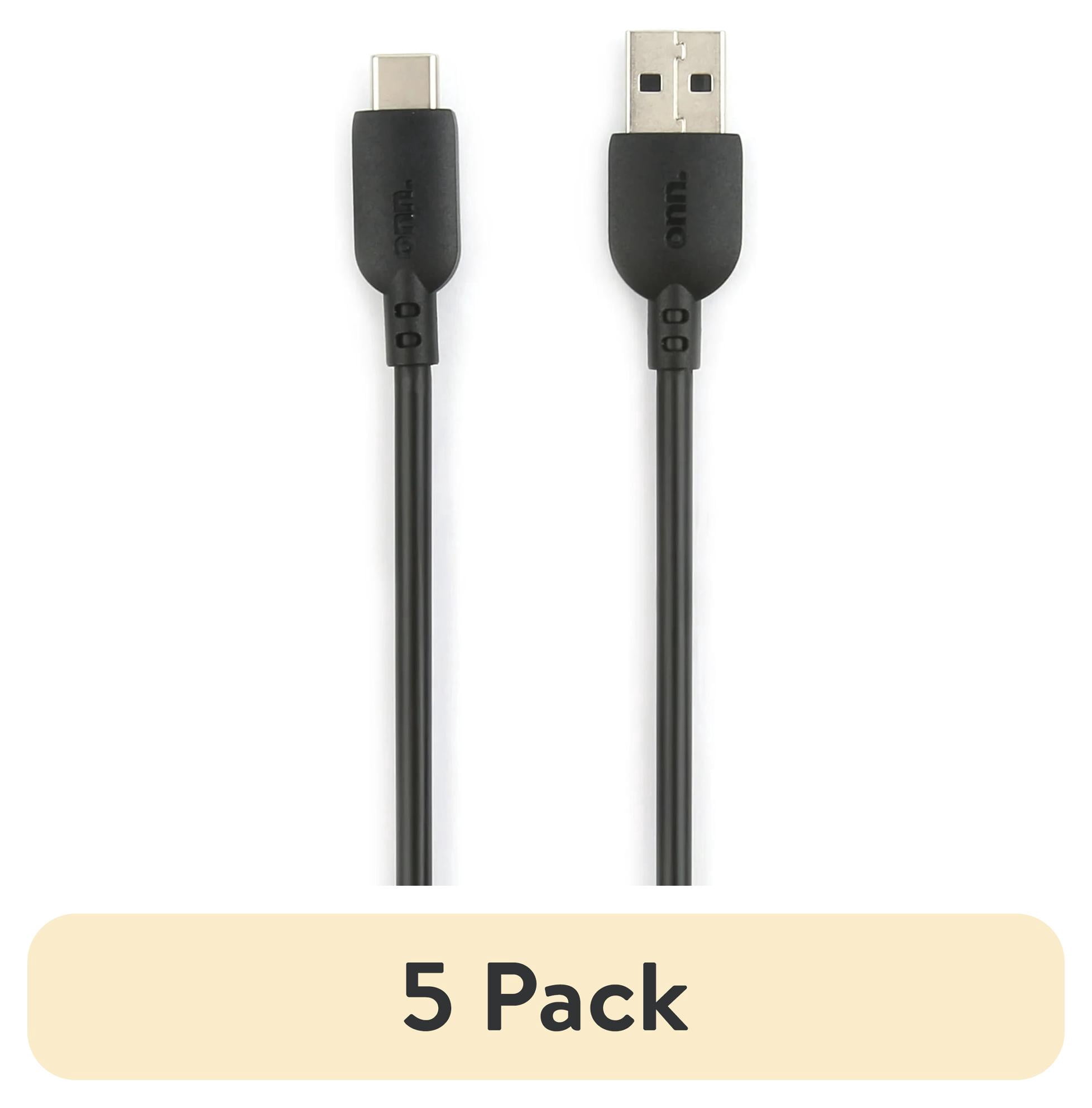 (5 pack) onn 3ft USB-C to USB-A Charging Cable, USB-IF Certified, Black, Compatible with iPhone 17/16/15 Series, Samsung Galaxy, Note, Pixel Devices, iPad Pro