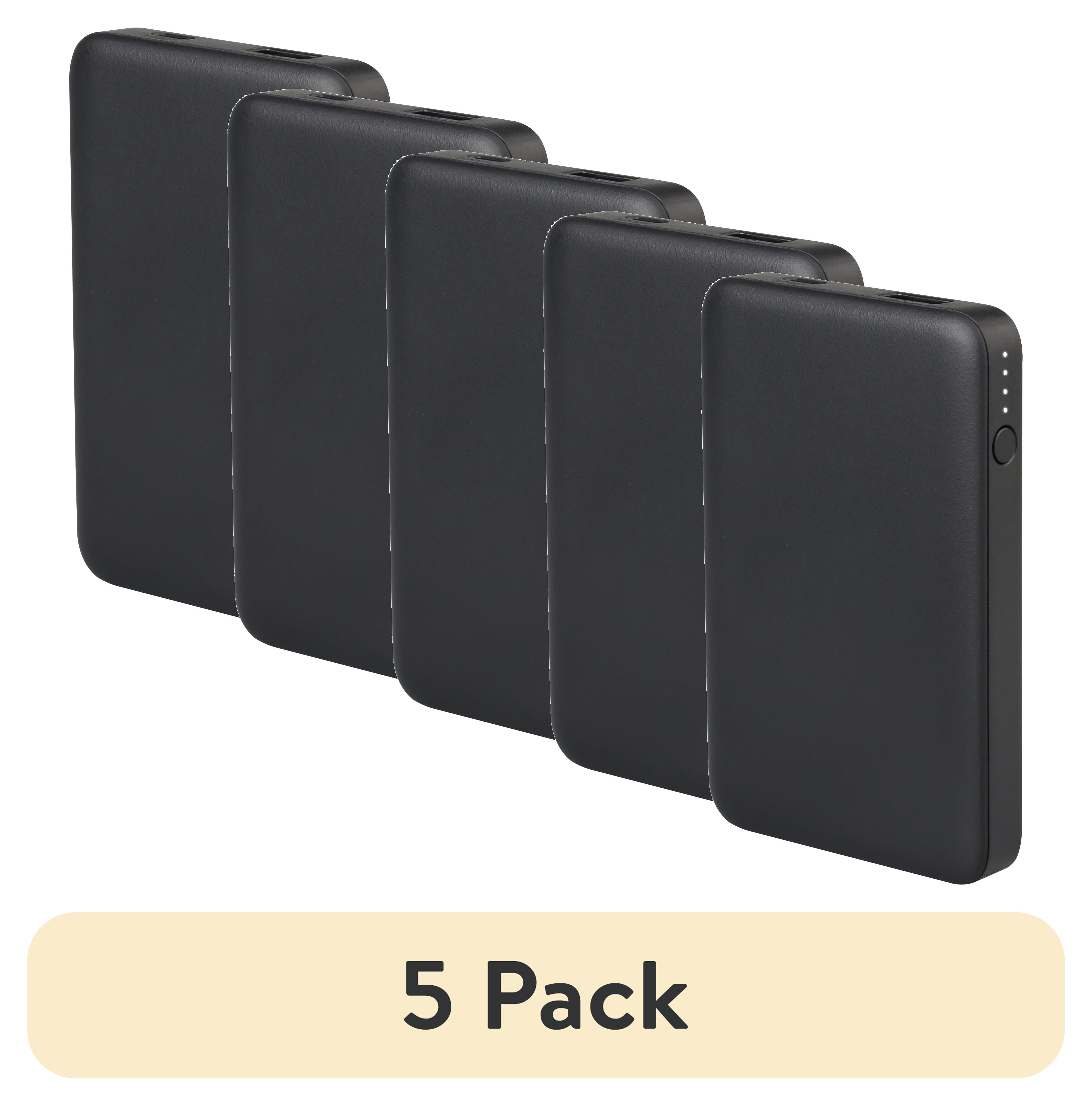 (5 pack) onn 5000mAh Portable Power Bank with USB-C and USB-A ports, Compact Size, LED Indicator Lights, Black - Compatible with iPhone, iPad, AirPods, Samsung Galaxy, Note, Pixel & More
