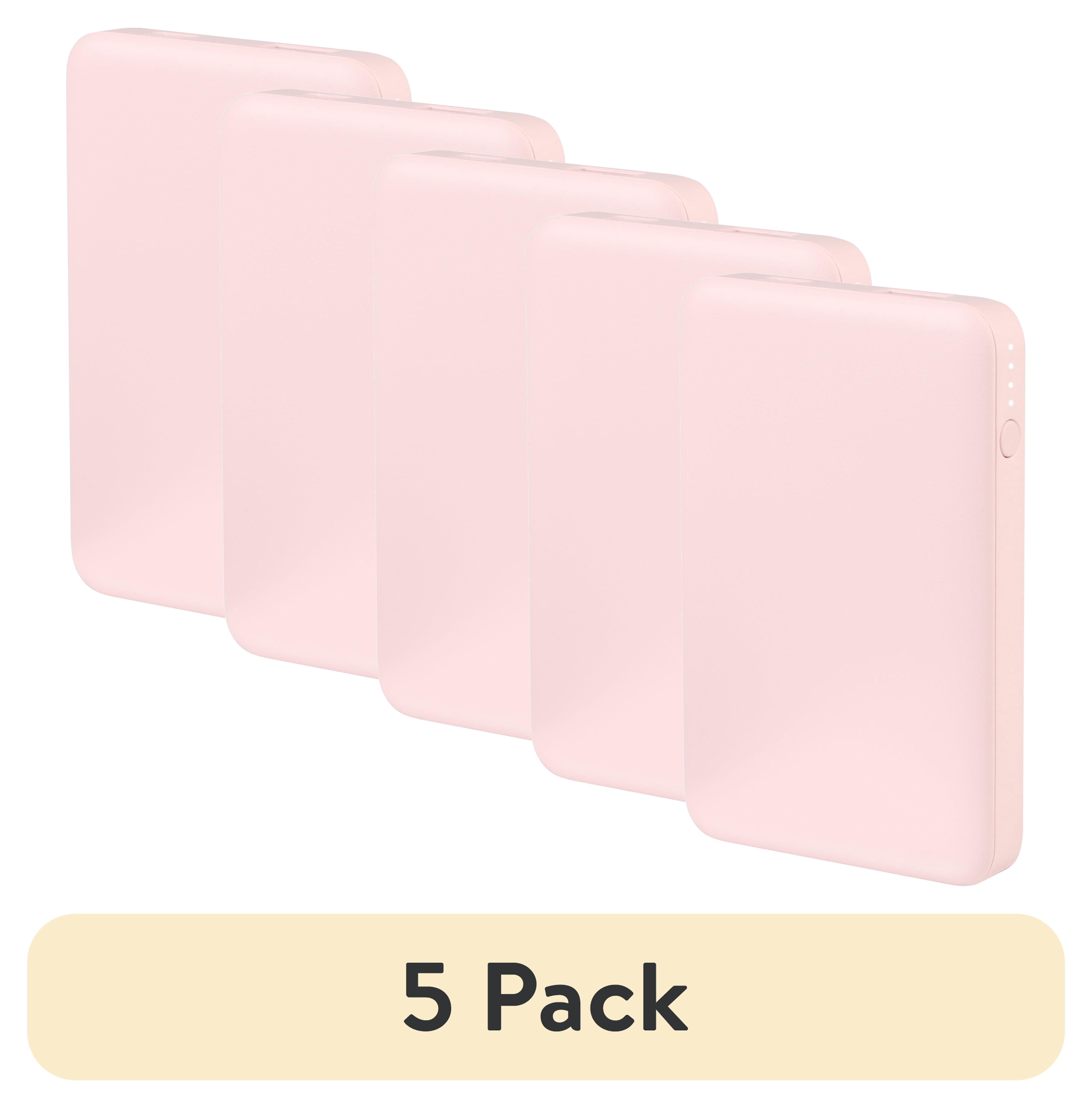 (5 pack) onn 5000mAh Portable Power Bank with USB-C and USB-A ports, Compact Size, LED Indicator Lights, Pink - Compatible with iPhone, iPad, AirPods, Samsung Galaxy, Note, Pixel & More