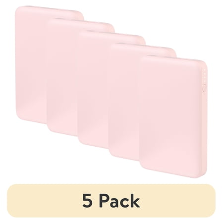 (5 pack) onn 5000mAh Portable Power Bank with USB-C and USB-A ports, Compact Size, LED Indicator Lights, Pink - Compatible with iPhone, iPad, AirPods, Samsung Galaxy, Note, Pixel & More