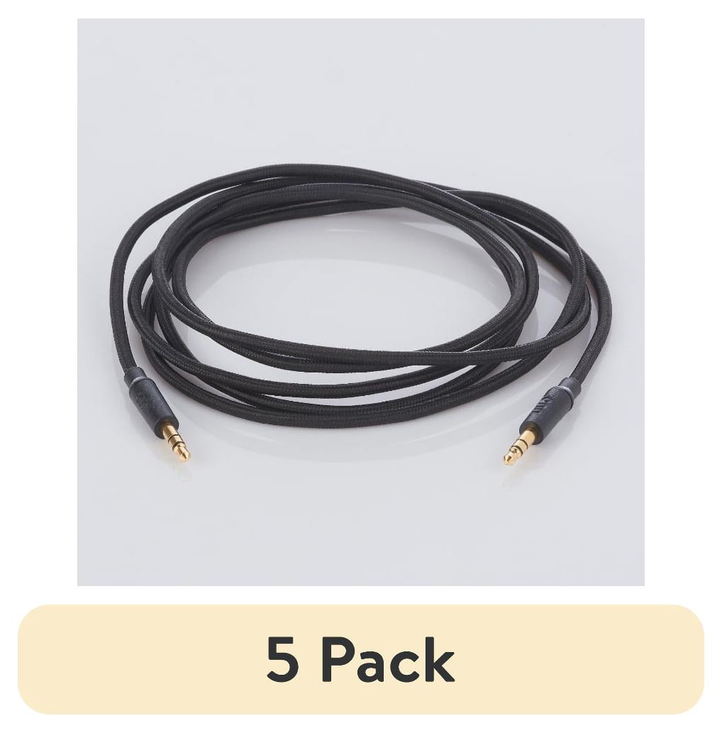 (5 pack) onn 6ft 3.5mm Aux to Aux Braided Audio Cable, Black