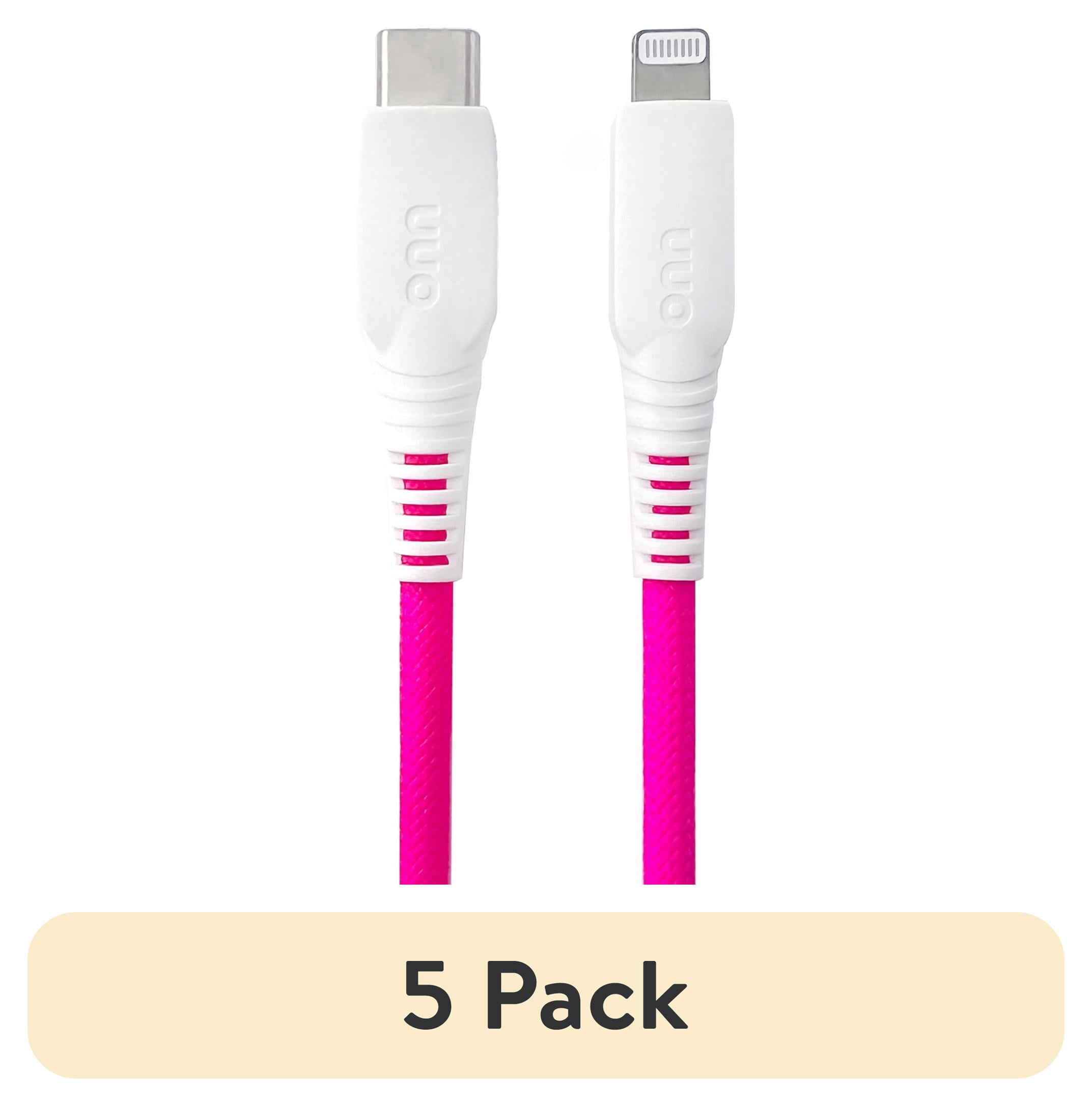 (5 pack) onn 6ft Lighting to USB-C Braided Cable, MFI Certified, Pink Ombre - Compatible with iPhone 14/13/12/11/X/XR/XS/8/7/6/5, iPad, Airpods and more