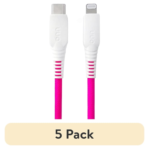 (5 pack) onn 6ft Lighting to USB-C Braided Cable, MFI Certified, Pink Ombre - Compatible with iPhone 14/13/12/11/X/XR/XS/8/7/6/5, iPad, Airpods and more