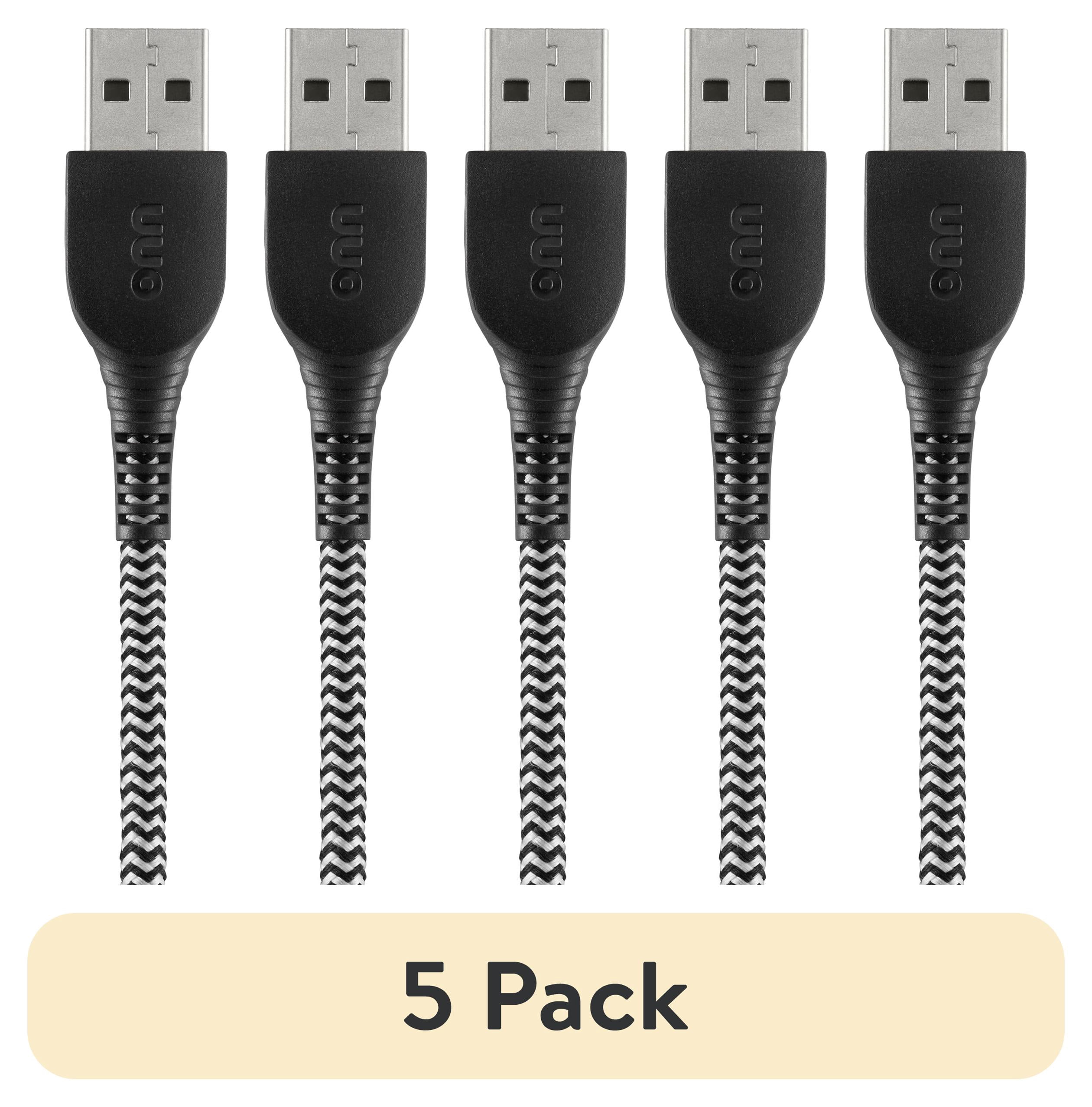 (5 pack) onn 6ft MFI Certified Lightning to USB-A Braided Charging Cable - Black