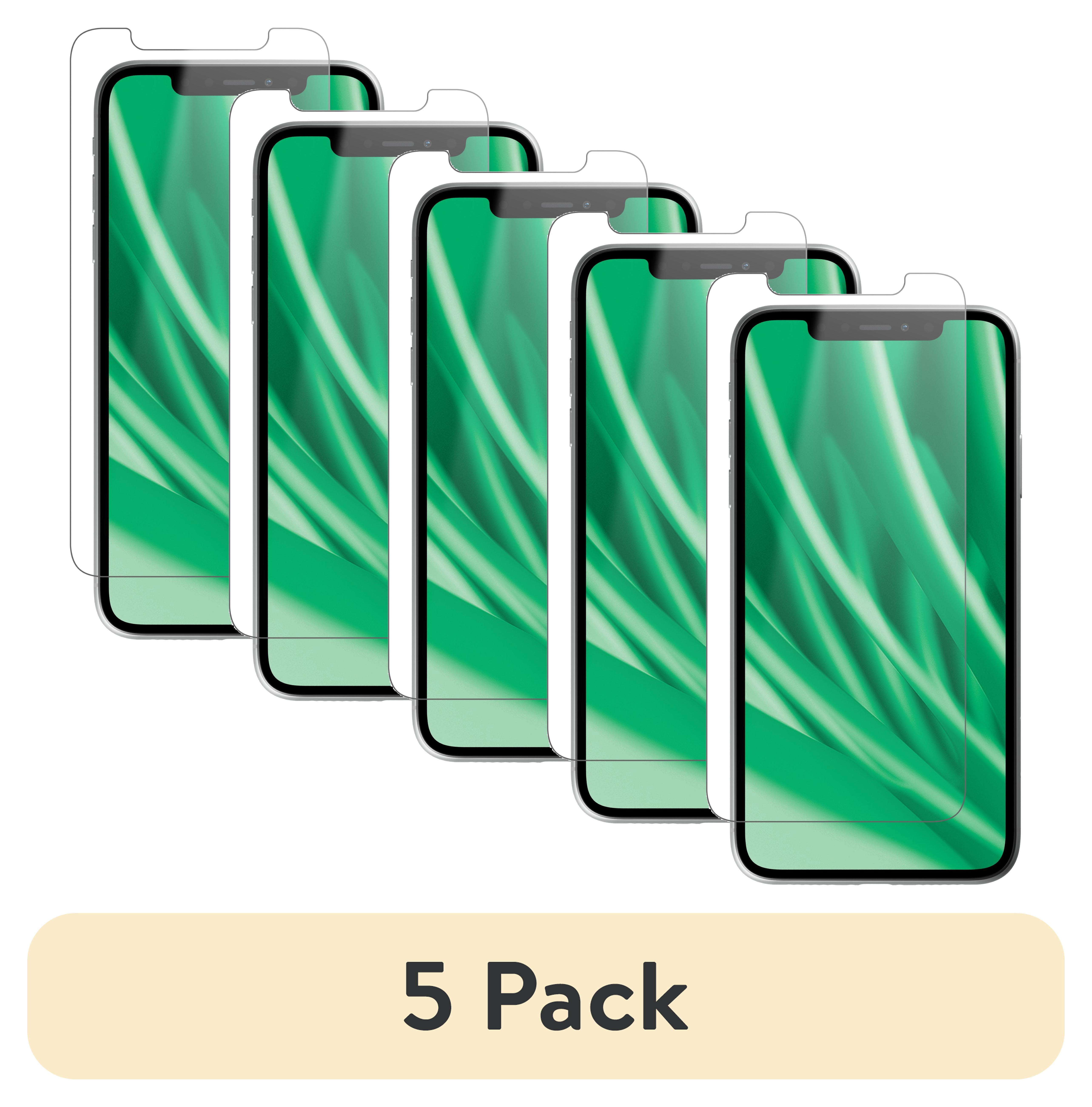 (5 pack) onn Corning Glass Screen Protector for iPhone® 11 and iPhone® XR, Made with Durable Glass by Corning™ for Ultimate Protection, Includes Easy Application Tray