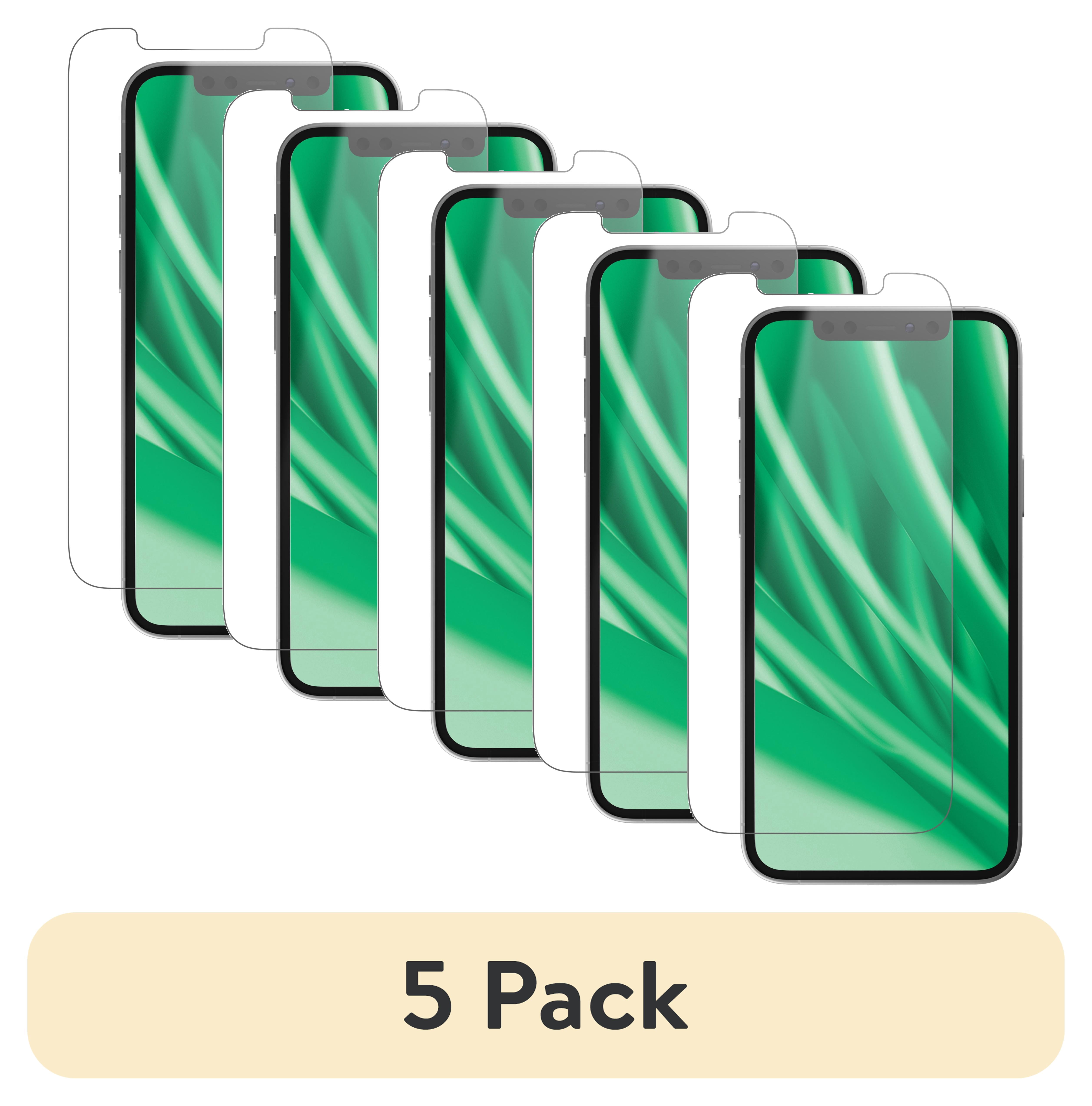 (5 pack) onn Corning Glass Screen Protector for iPhone 12 / 12 Pro, Made with Durable Glass by Corning, with Easy Application Tray