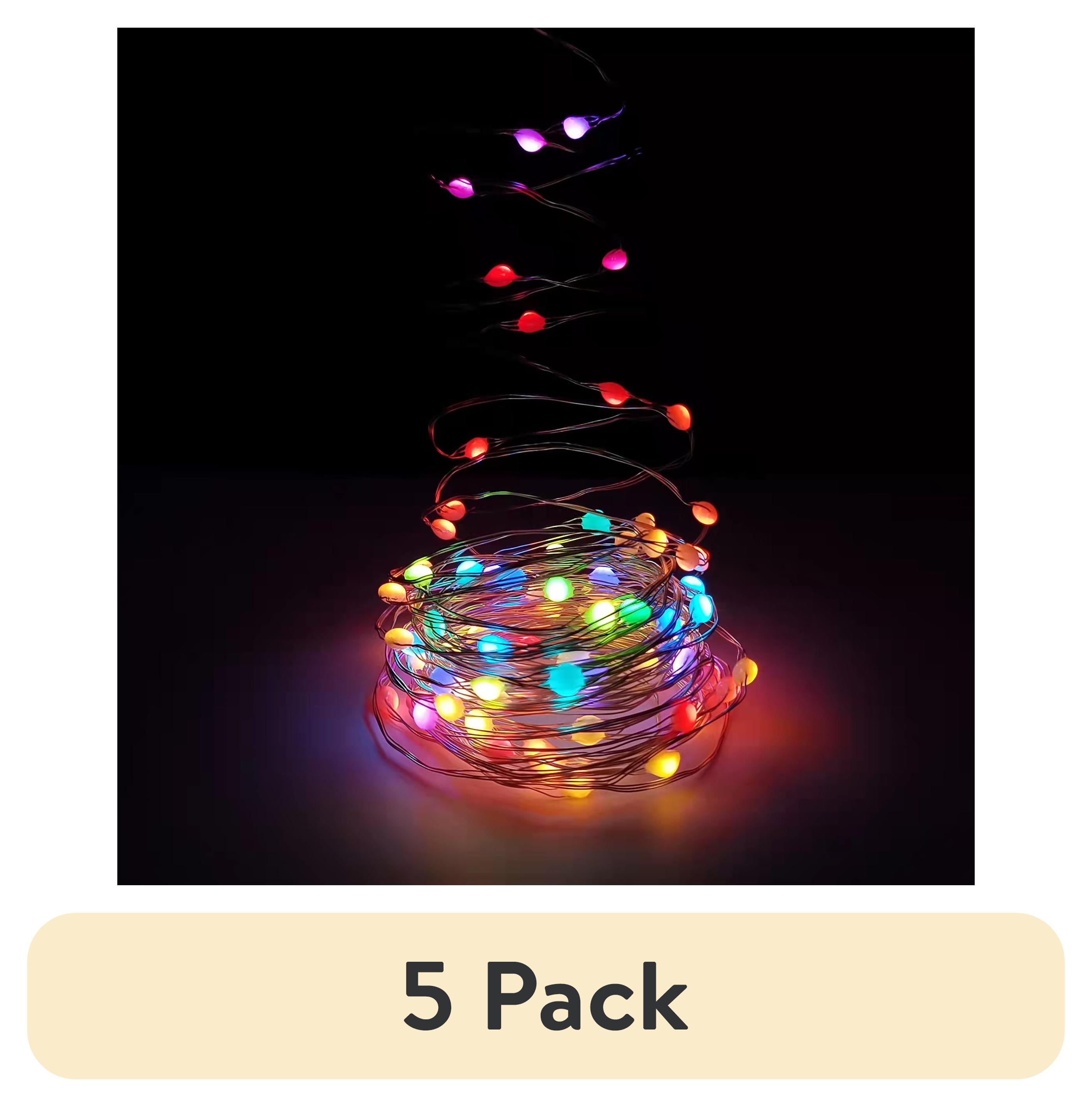 (5 pack) Onn LED Fairy Light String, 16’, RGB Color, 50LEDs, DC Power Type