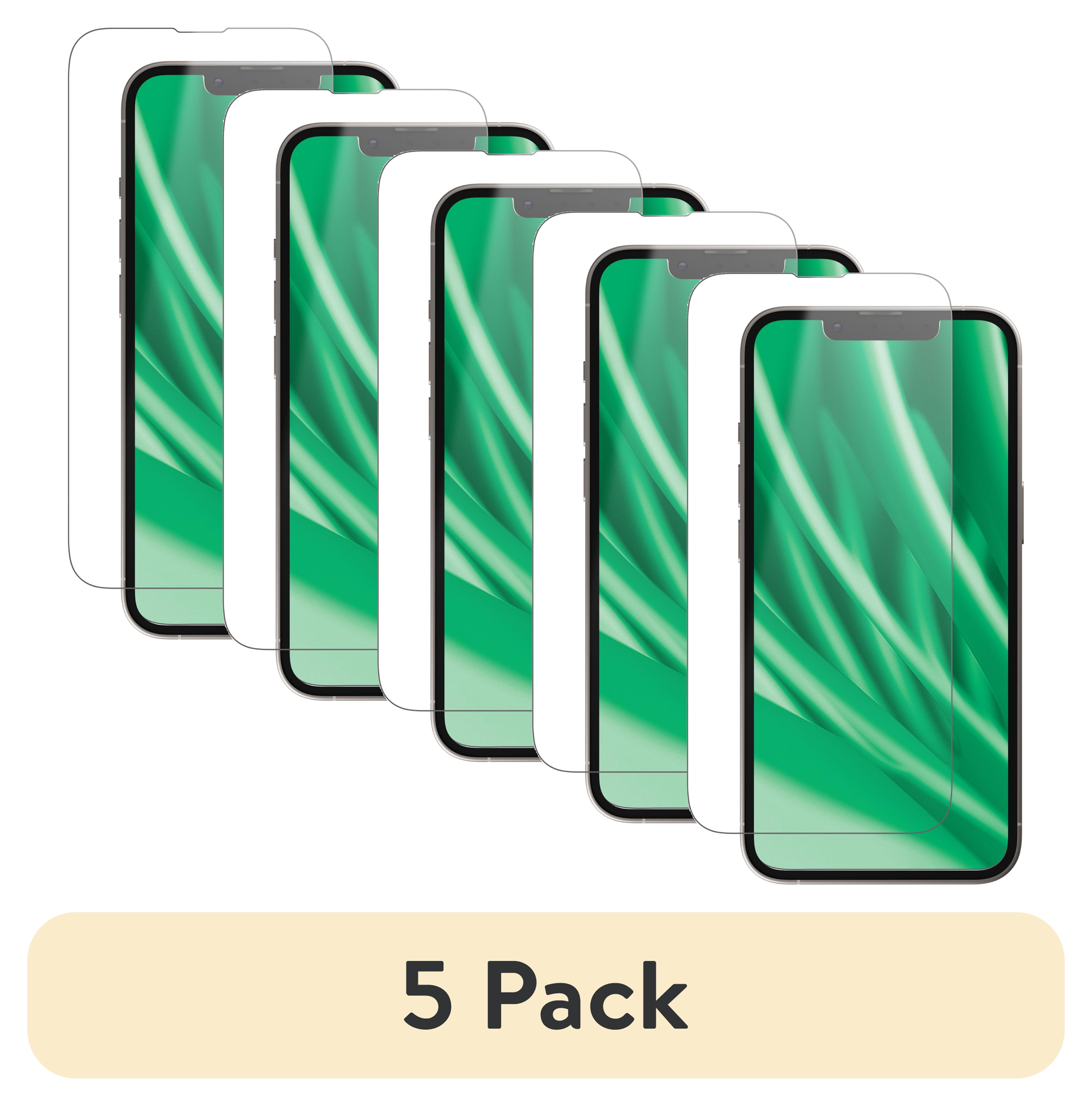 (5 pack) onn Corning Glass Screen Protector for iPhone® 14 Plus/13 Pro Max, Ultimate Protection - Made with Durable Glass by Corning™, Easy Application Tray