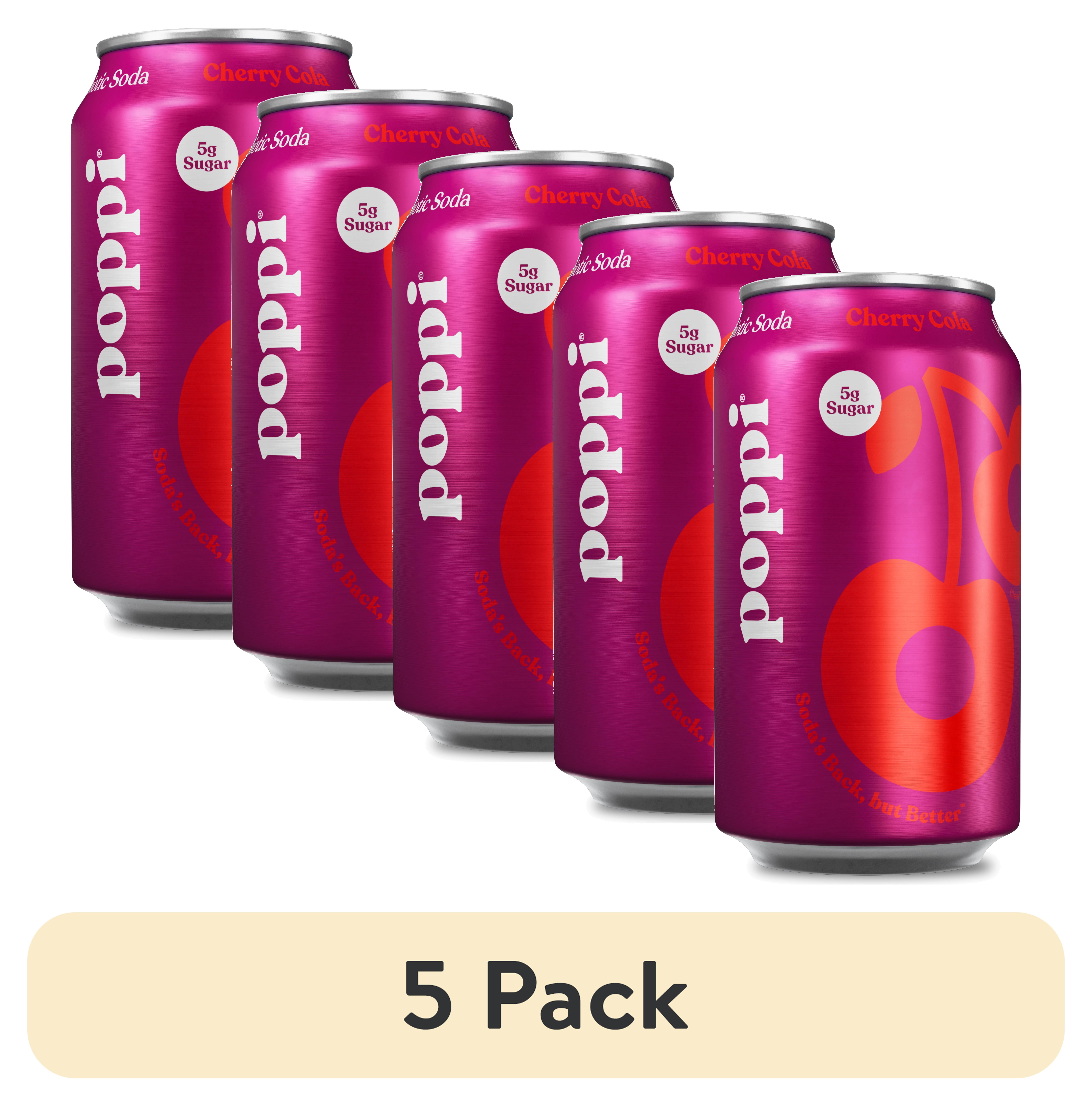 (5 pack) poppi Cherry Cola Prebiotic Soda, 12 fl oz, 1 Pach Can