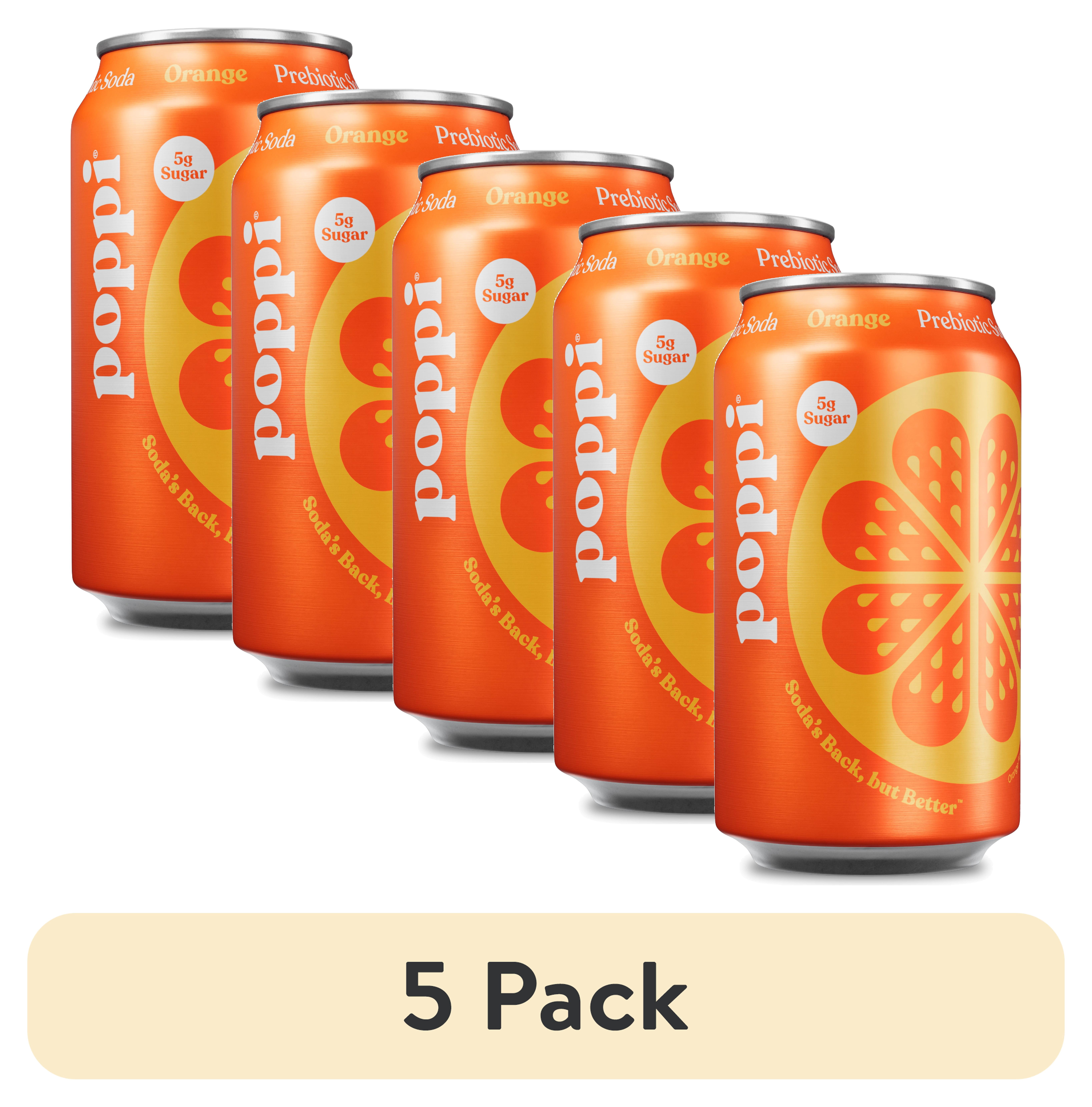 (5 pack) poppi Orange Prebiotic Soda, 12 fl oz, 1 Pack Can
