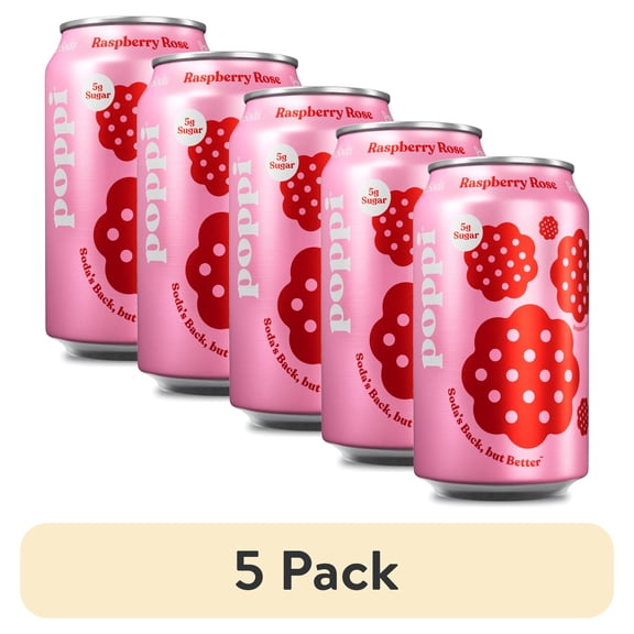 (5 pack) poppi Raspberry Rose Prebiotic Soda, 12 fl oz, 1 Pack Can