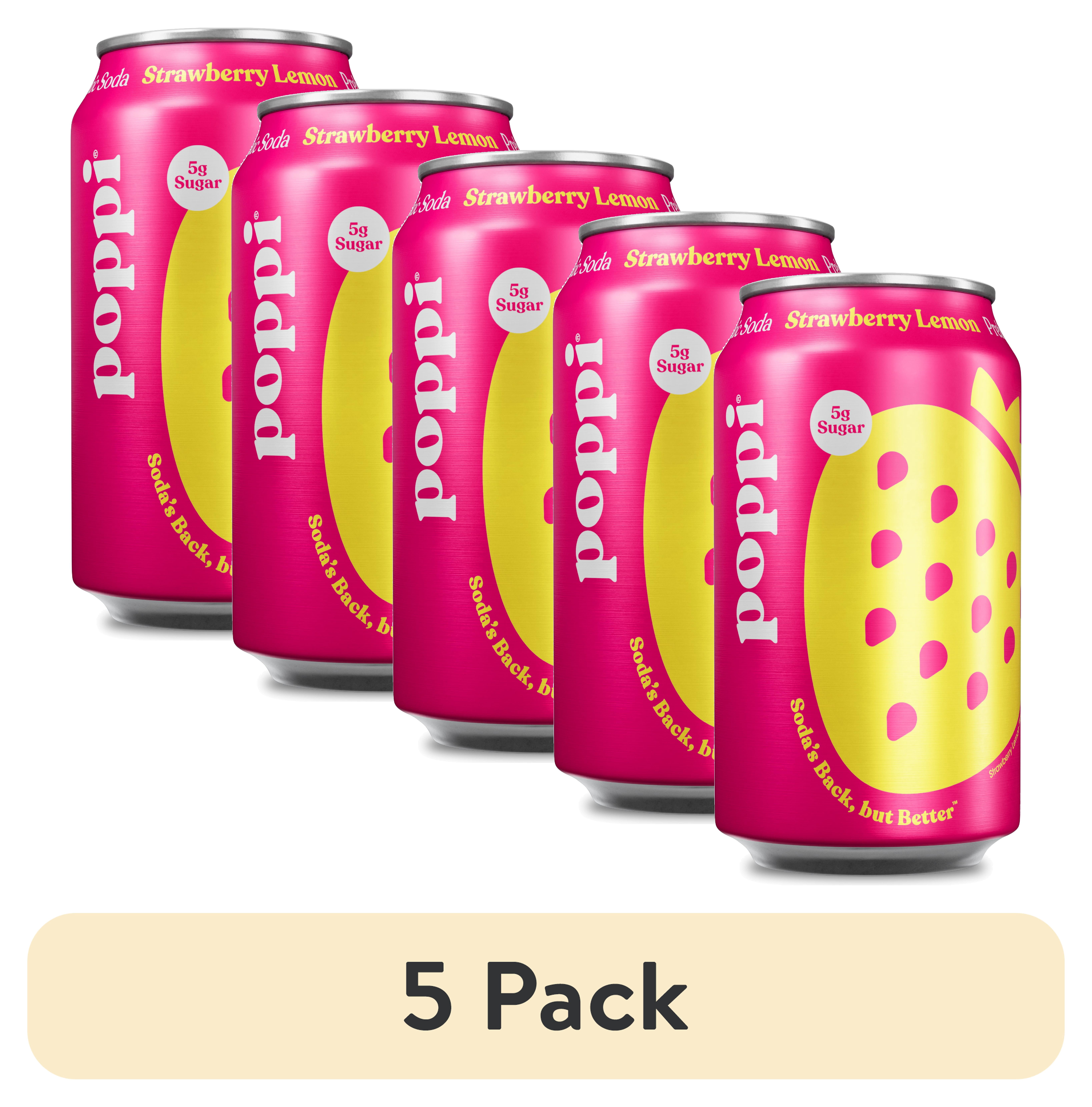 (5 pack) poppi Strawberry Lemon Prebiotic Soda, 12 fl oz, 1 Pack Can