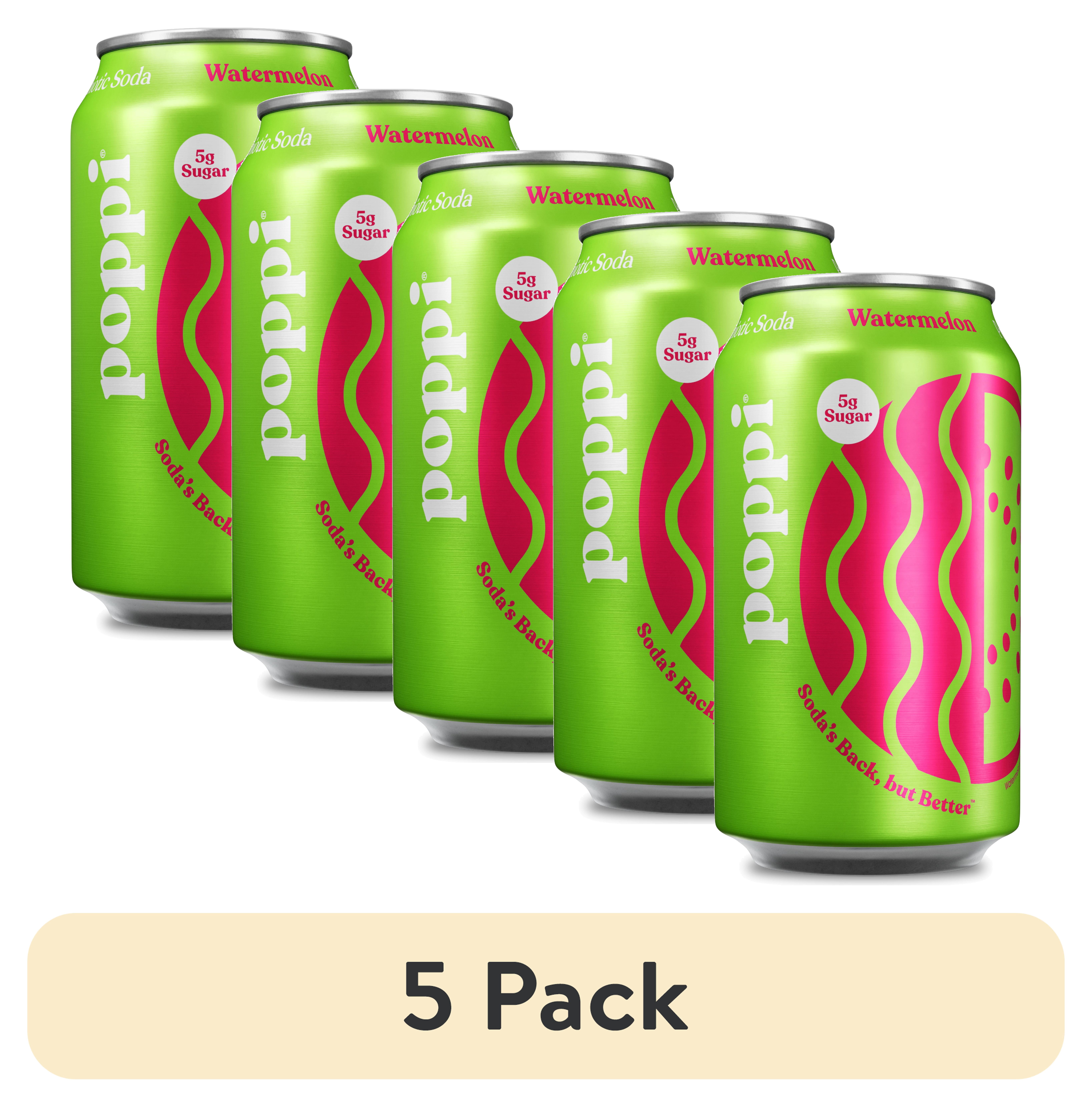 (5 pack) poppi Watermelon Prebiotic Soda, 12 fl oz, 1 Pack Can