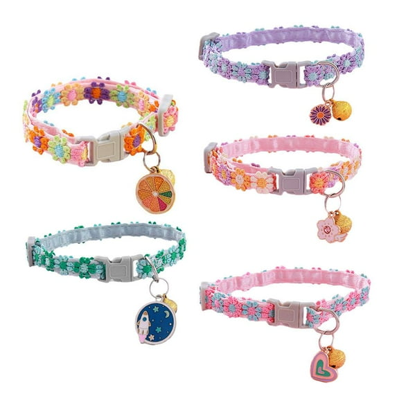 5 packs Small Dog Collar with Flower Pattern Puppy Collar Bell for Small Cute Dogs Cat, Adjustable Length Soft Polyester Whelping Neckband for Litter Teacup Pets