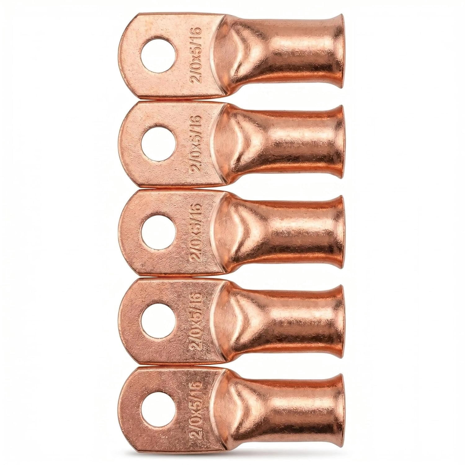 5 packs of copper wire terminals 2/0*5/16 heavy duty battery cable terminal connectors, ring terminals copper crimp terminals