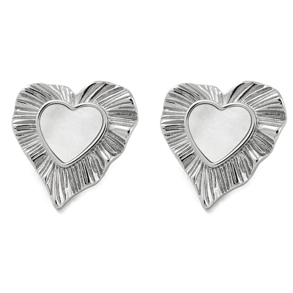 5 pair 304 Stainless Steel Heart Stud Earrings with Natural Shell Stainless Steel color 26x25mm
