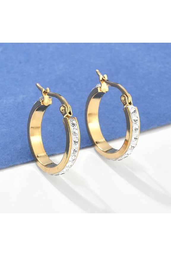 5 pair 304 Stainless Steel Hoop Earrings with Polymer Clay and Rhinestone Ring Golden 22x21x3.5mm Pin: 1x0.8mm Rhinestone