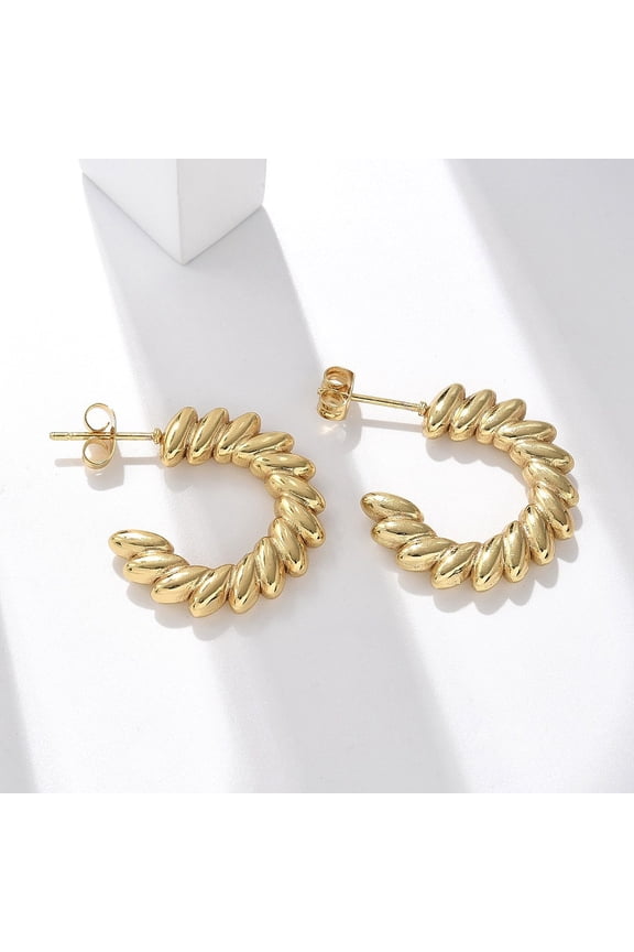 5 pair 304 Stainless Steel Stud Earrings C-Shaped Ion Plating(IP) Real 18K golden Plated 23.5x22.5x3.5mm