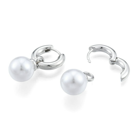 5 pair ABS Plastic Pearl Dangle Hoop Earrings Brass Jewelry for Women Nickel Free Real Platinum Plated 29x16x3.5mm Pin: 1mm