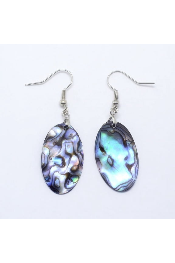 5 pair Abalone Shell/Paua ShellOval Dangle Earrings with Platinum Plated Brass Ear Hooks 52mm pin: 0.8mm Shell