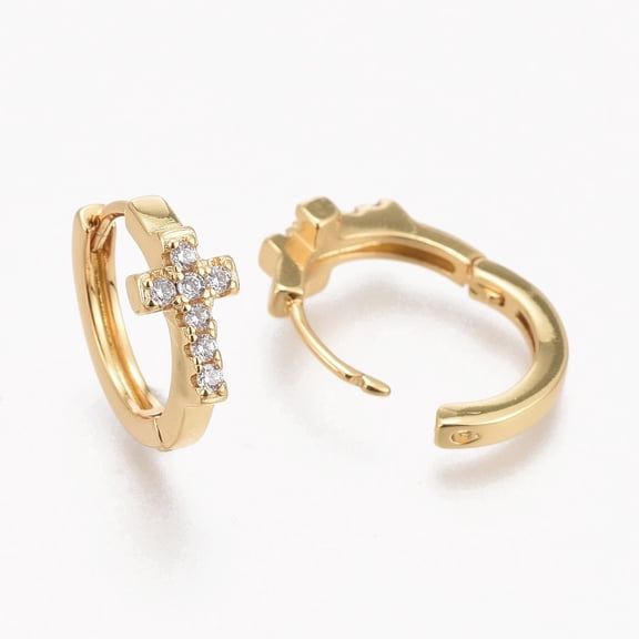 5 pair Brass Micro Pave Clear Cubic Zirconia Huggie Hoop Earrings Long-Lasting Plated Cross Real 18K golden Plated 14x15.5x6mm Pin: 1mm