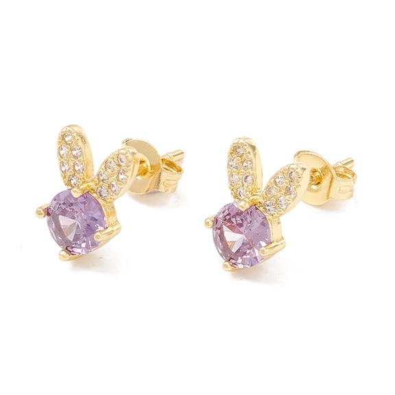 5 pair Brass Micro Pave Cubic Zirconia Stud Earring Real 18K golden Plated Rabbit Mixed color 10x6.5mm Pin: 1mm