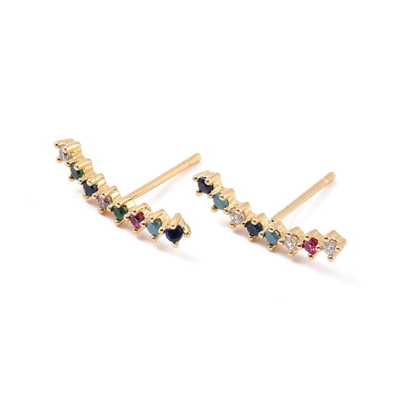 5 pair Colorful Cubic Zirconia Curved Bar Stud Earrings Brass Earrings for Women Cadmium Free Lead Free Real 18K golden Plated 4x18mm Pin: 0.8mm