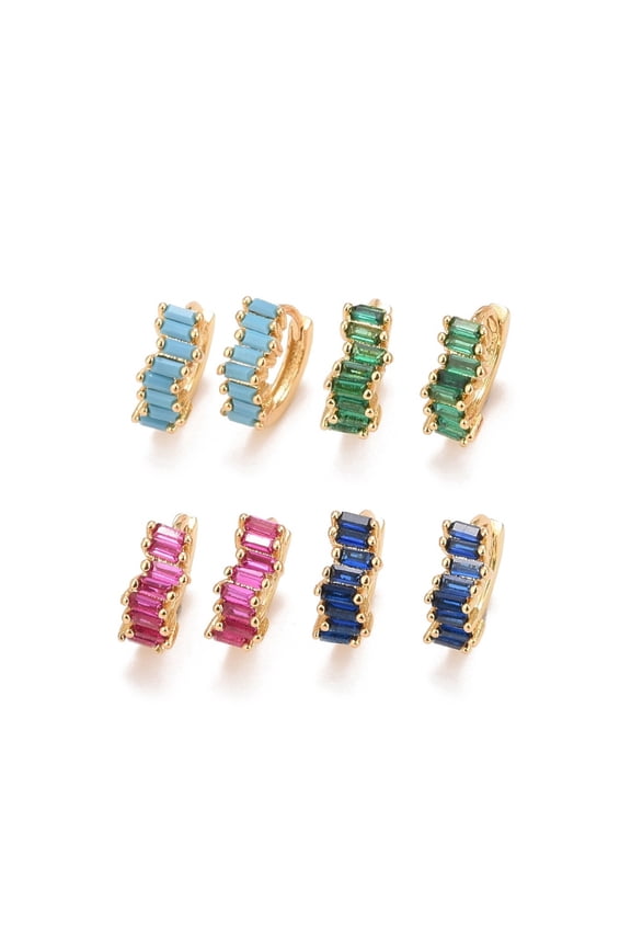 5 pair Cubic Zirconia Rectangle Hoop Earrings Real 18K golden Plated Brass Hinged Earrings for Women Lead Free Cadmium Free Mixed color 13x12x5mm Pin: 1mm
