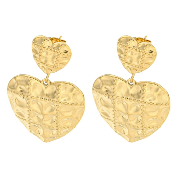 5 pair Ion Plating(IP) 304 Stainless Steel Ear Studs Heart Real 18K golden Plated 42x27mm