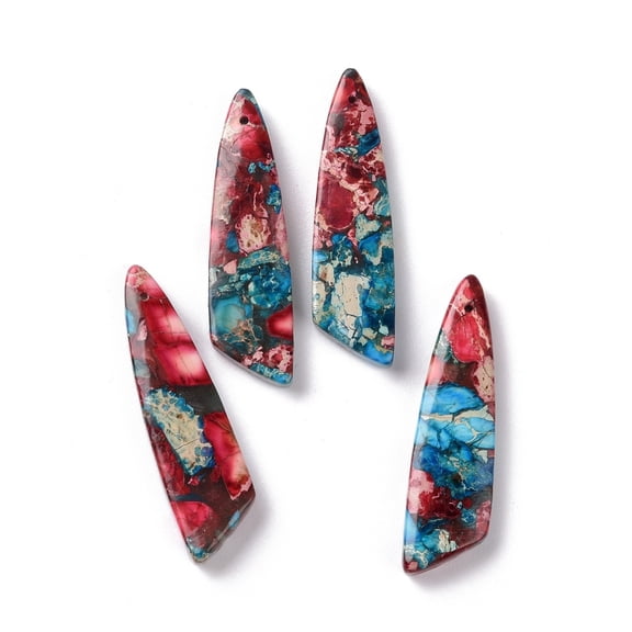 5 pair Natural Regalite/Imperial Jasper/Sea Sediment Jasper Pendants Dyed Wing Shape Red 44x12x4~5mm Hole: 1mm