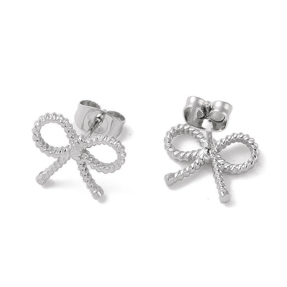 5 pair Non-Tarnish 304 Stainless Steel Stud Earrings for Women Bowknot Stainless Steel color 11x13mm