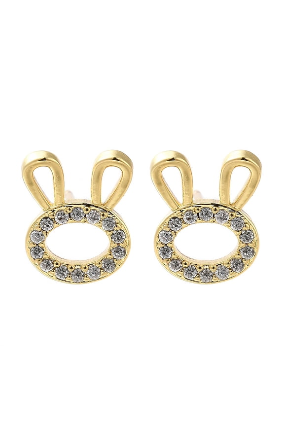 5 pair Rabbit Head Brass Micro Pave Cubic Zirconia Ear Studs Long-Lasting Plated Lead Free & Cadmium Free Rack Plating Real 18K golden Plated 12x9.5mm