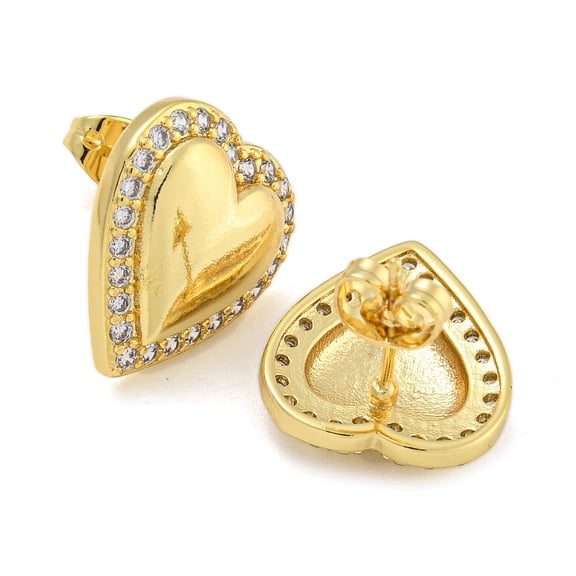 5 pair Rack Plating Brass Micro Pave Clear Cubic Zirconia Stud Earrings Cadmium Free & Lead Free Heart 16.5x14.5mm