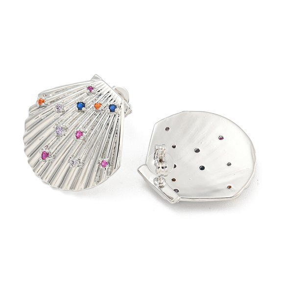 5 pair Rack Plating Brass Micro Pave Cubic Zirconia Stud Earring Cadmium Free & Lead Free Long-Lasting Plated Shell Colorful Shape Platinum 20x21mm